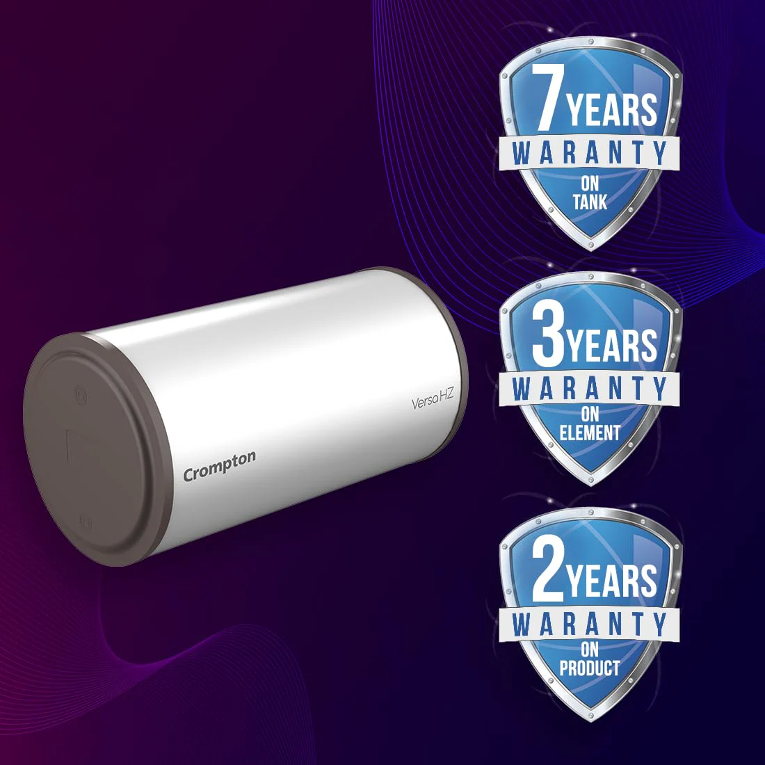 Crompton Versa Horizontal RHS 15L Storage Water Heater (Geyser) with Rust Proof Plastic body and Superior Glassline Coating, Fits under false ceilings, 8 Bar pressure rating and 7yr Tank warranty - Image 3