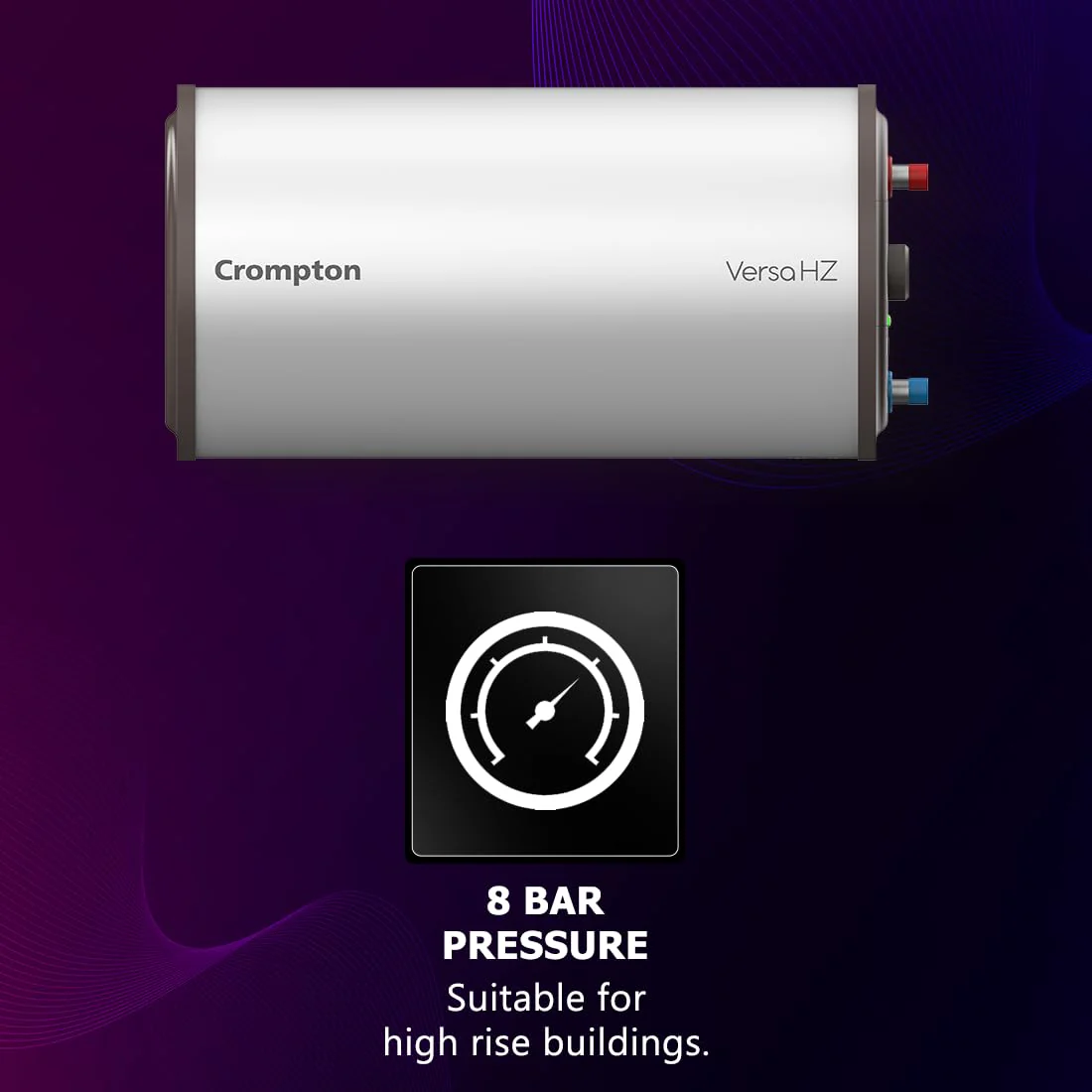 Crompton Versa Horizontal RHS 15L Storage Water Heater (Geyser) with Rust Proof Plastic body and Superior Glassline Coating, Fits under false ceilings, 8 Bar pressure rating and 7yr Tank warranty - Image 4