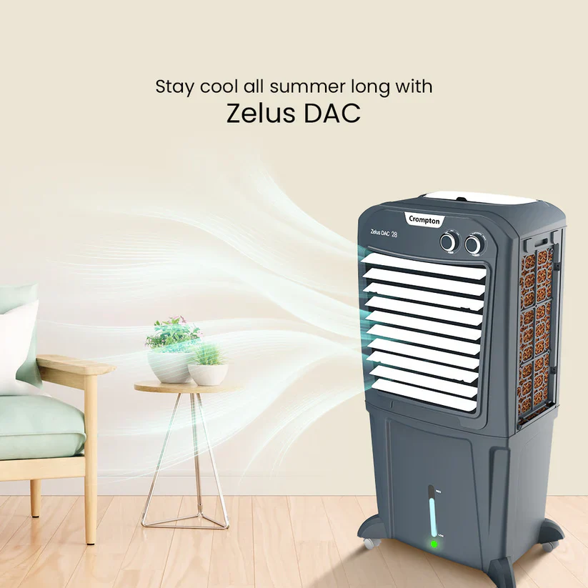Crompton Zelus DAC 30L Portable Air Cooler, Grey | Honeycomb Pads, Ice Chamber, 4-Way Air Flow, Inverter Compatible - Image 2