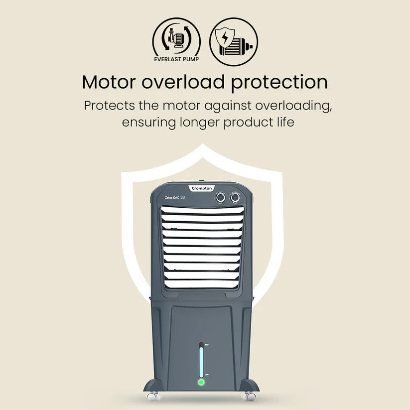Crompton Zelus DAC 30L Portable Air Cooler, Grey | Honeycomb Pads, Ice Chamber, 4-Way Air Flow, Inverter Compatible - Image 4