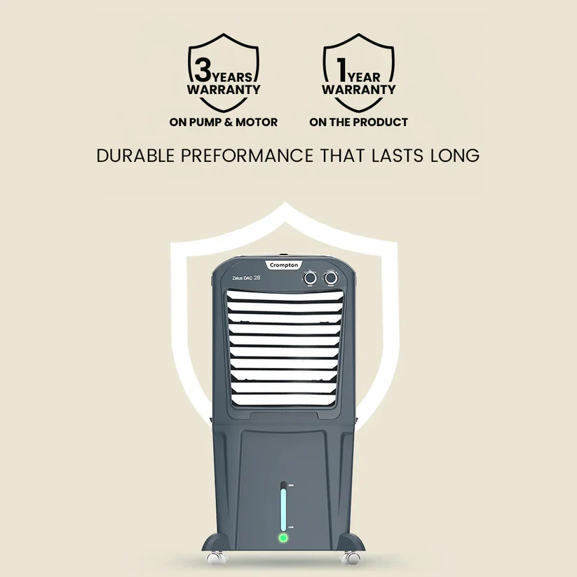 Crompton Zelus DAC 30L Portable Air Cooler, Grey | Honeycomb Pads, Ice Chamber, 4-Way Air Flow, Inverter Compatible - Image 6