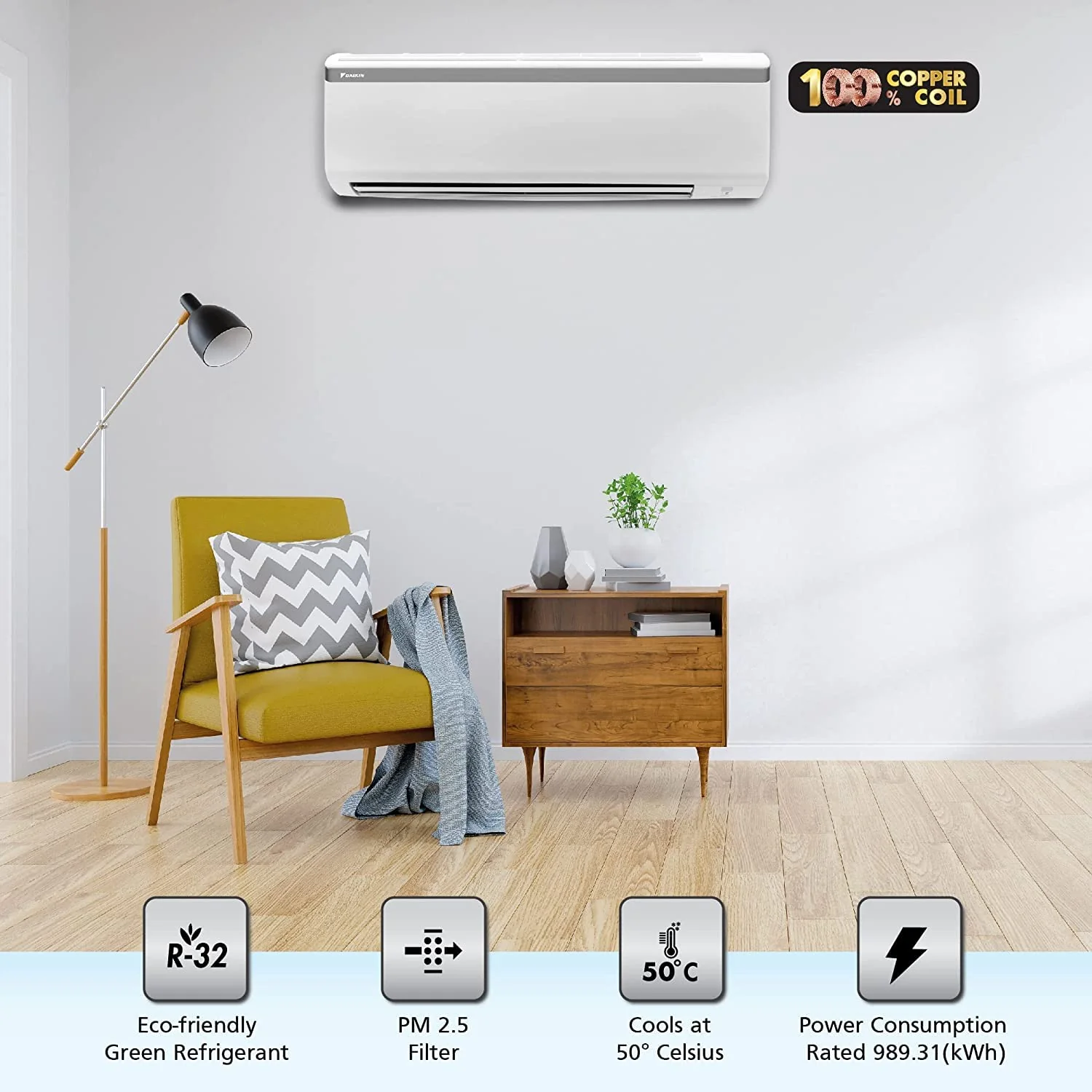 Daikin 1.5 Ton 3 Star, Fixed Speed Split AC (Copper, PM 2.5, 2022, FTL50UV16V3, White) - Image 5