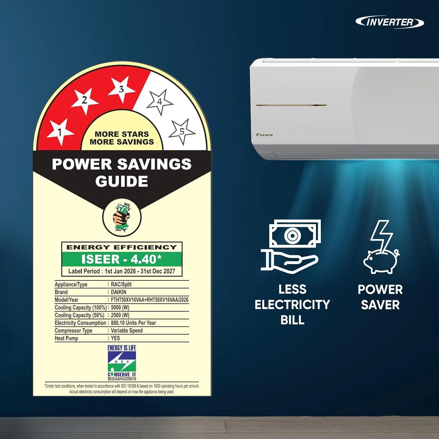 Daikin 1.5 Ton 3 Star, New star rated, Hot & Cold Inverter Split AC (Copper, PM1.0 Filter, FTHT50XV16, White) - Image 5
