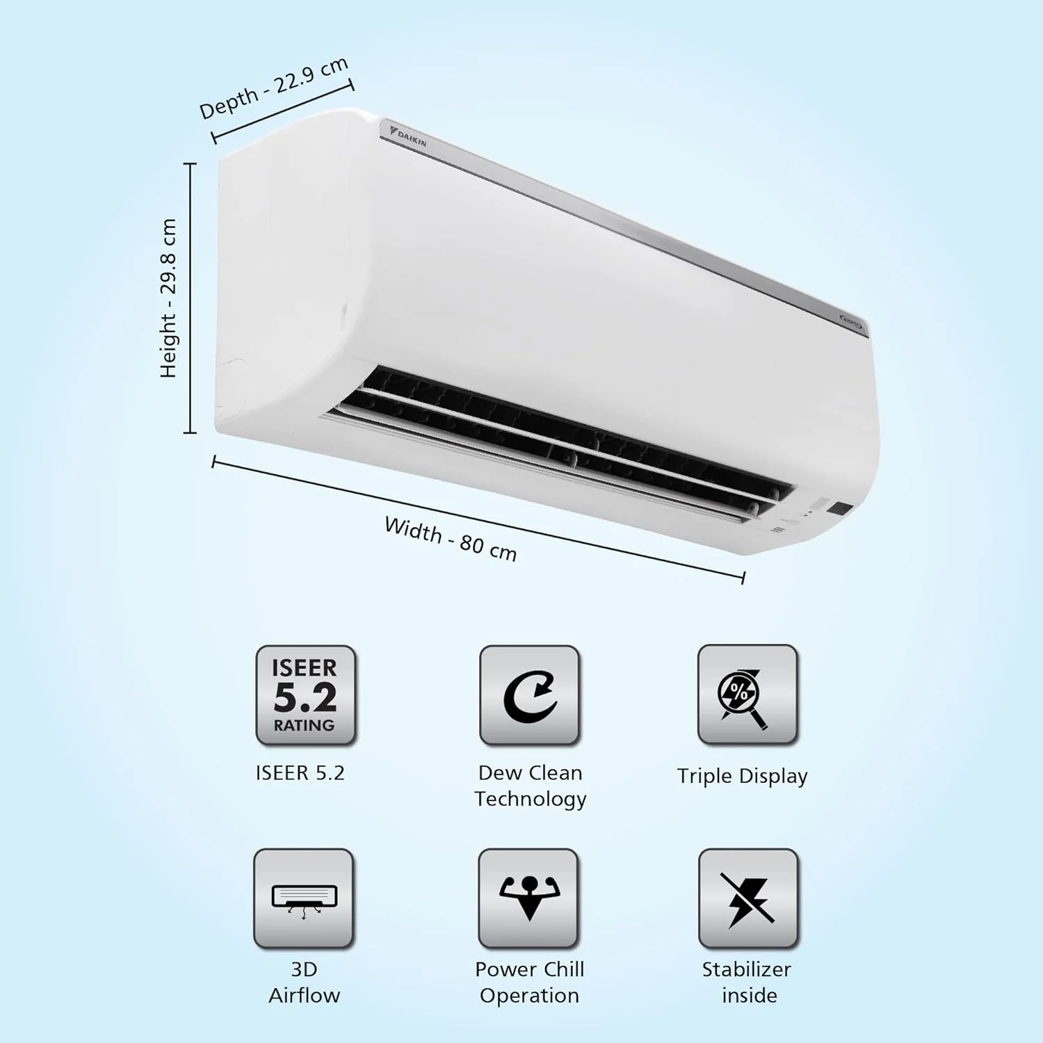 Daikin 1 Ton 5 Star Triple Display, Dew Clean Technology, Inverter Split AC (Copper, PM 2.5, 2022, FTKM35U, White) - Image 2