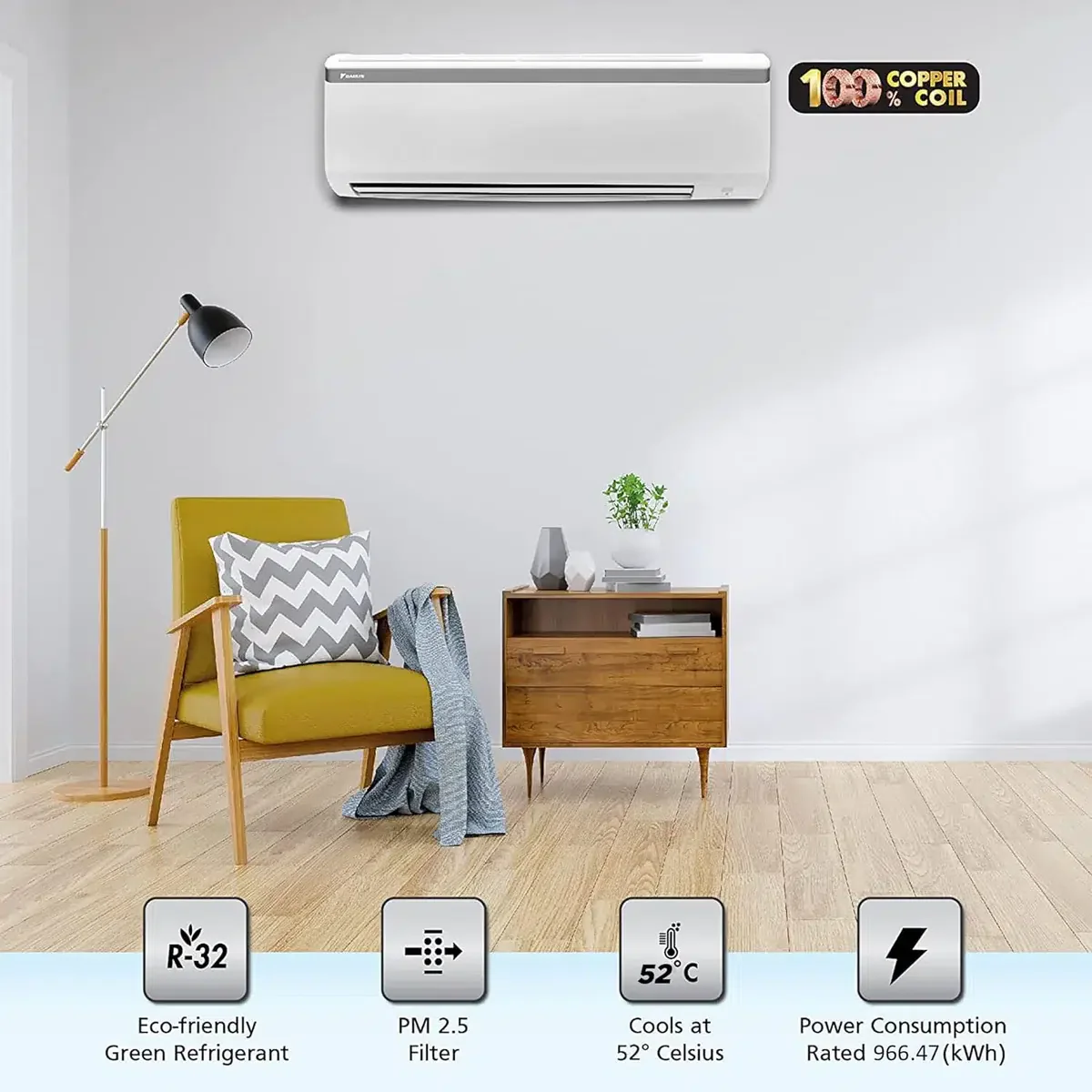 Daikin 2024 Model 1.5 Ton 5 Star Split Inverter AC - White  (ATKM50UV16VA+RKM50UV16VA, Copper Condenser) - Image 4