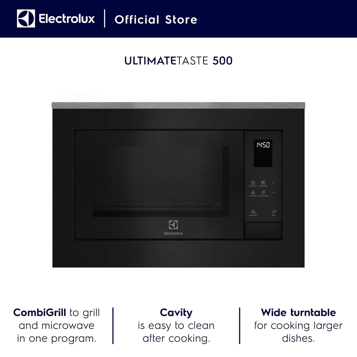 Electrolux 25L 60cm Built-In Grill Microwave Oven with 7 Functions, Ultimate Taste 500, Black, Glass, EMSB25XG - Image 3