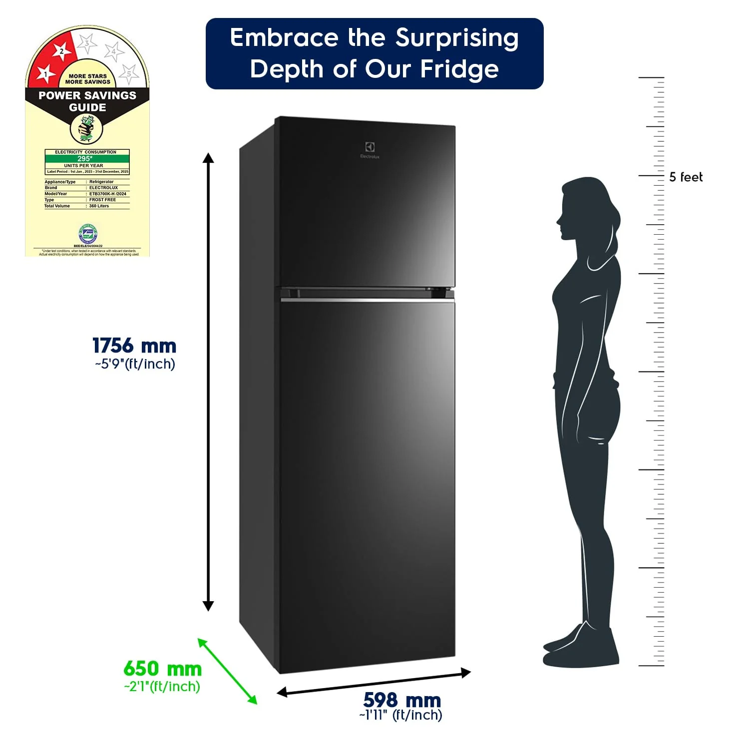 Electrolux 360L Frost Free Inverter Double Door Refrigerator, Top Freezer, TasteLockAuto & TasteSeal Technology, Glossy Black Steel, UltimateTaste 300, ETB3700K-H - Image 7