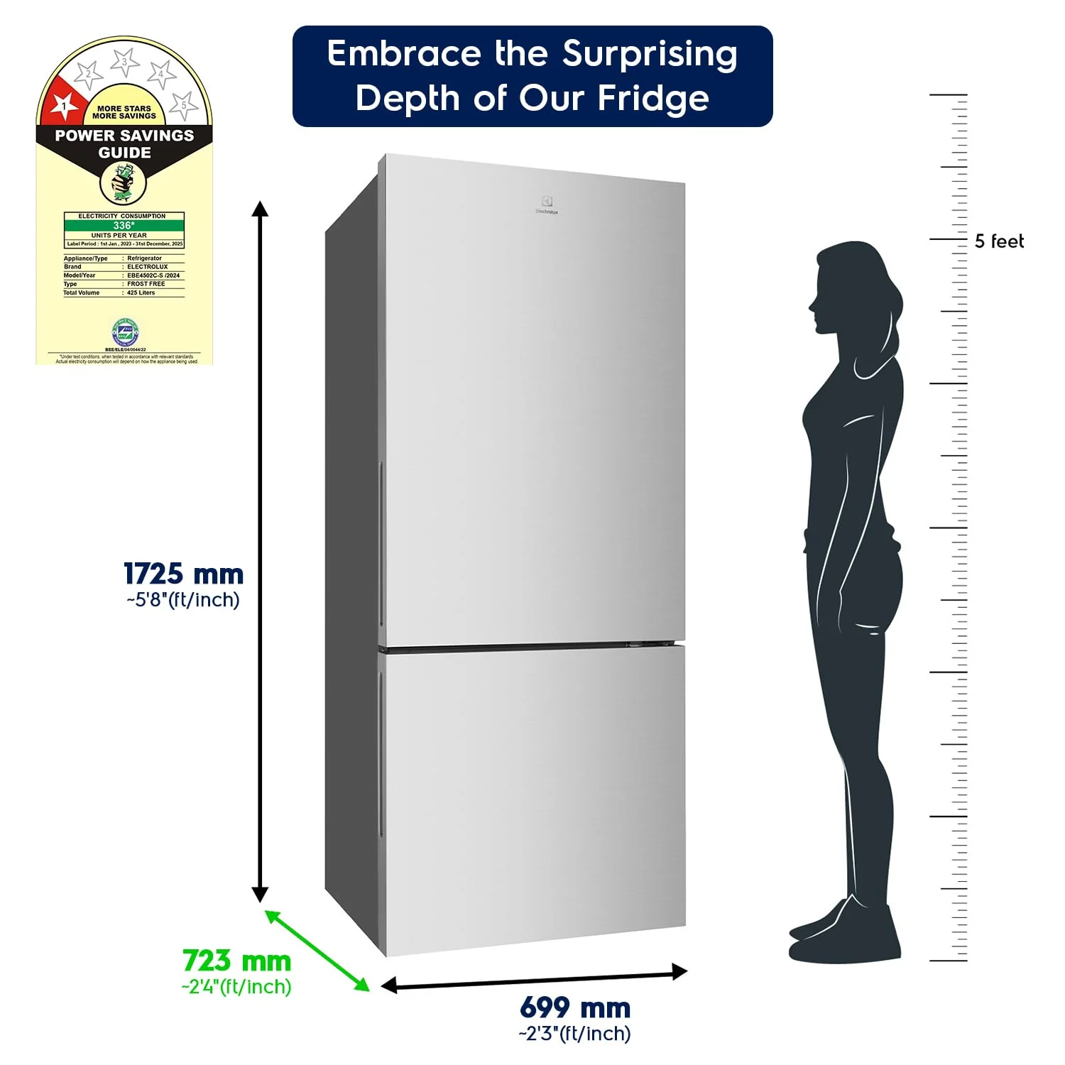 Electrolux 453L Frost Free Inverter Double Door Refrigerator, Bottom Freezer, TasteLockAuto & TasteGuard Technology, Stainless Steel, UltimateTaste 500, EBE4502C-S Visit the Electrolux Store - Image 2