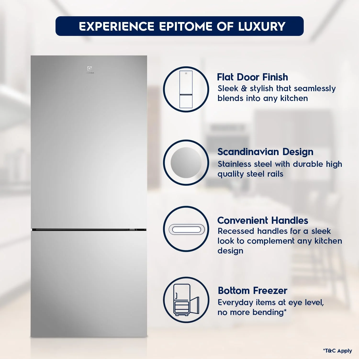 Electrolux 453L Frost Free Inverter Double Door Refrigerator, Bottom Freezer, TasteLockAuto & TasteGuard Technology, Stainless Steel, UltimateTaste 500, EBE4502C-S Visit the Electrolux Store - Image 3