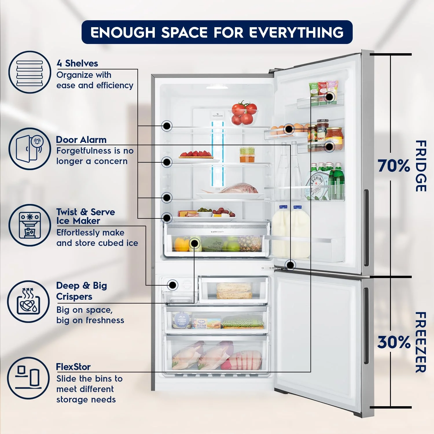 Electrolux 453L Frost Free Inverter Double Door Refrigerator, Bottom Freezer, TasteLockAuto & TasteGuard Technology, Stainless Steel, UltimateTaste 500, EBE4502C-S Visit the Electrolux Store - Image 4