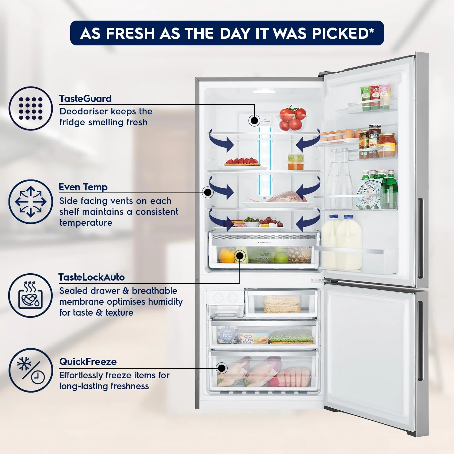 Electrolux 453L Frost Free Inverter Double Door Refrigerator, Bottom Freezer, TasteLockAuto & TasteGuard Technology, Stainless Steel, UltimateTaste 500, EBE4502C-S Visit the Electrolux Store - Image 7