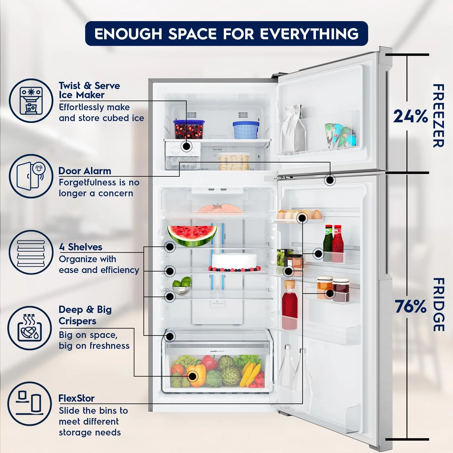 Electrolux 461L Frost Free Inverter Double Door Refrigerator, Top Freezer, TasteLockAuto &amp; TasteGuard Technology, Arctic Silver Steel, UltimateTaste 500, ETB4600C-A - Image 6
