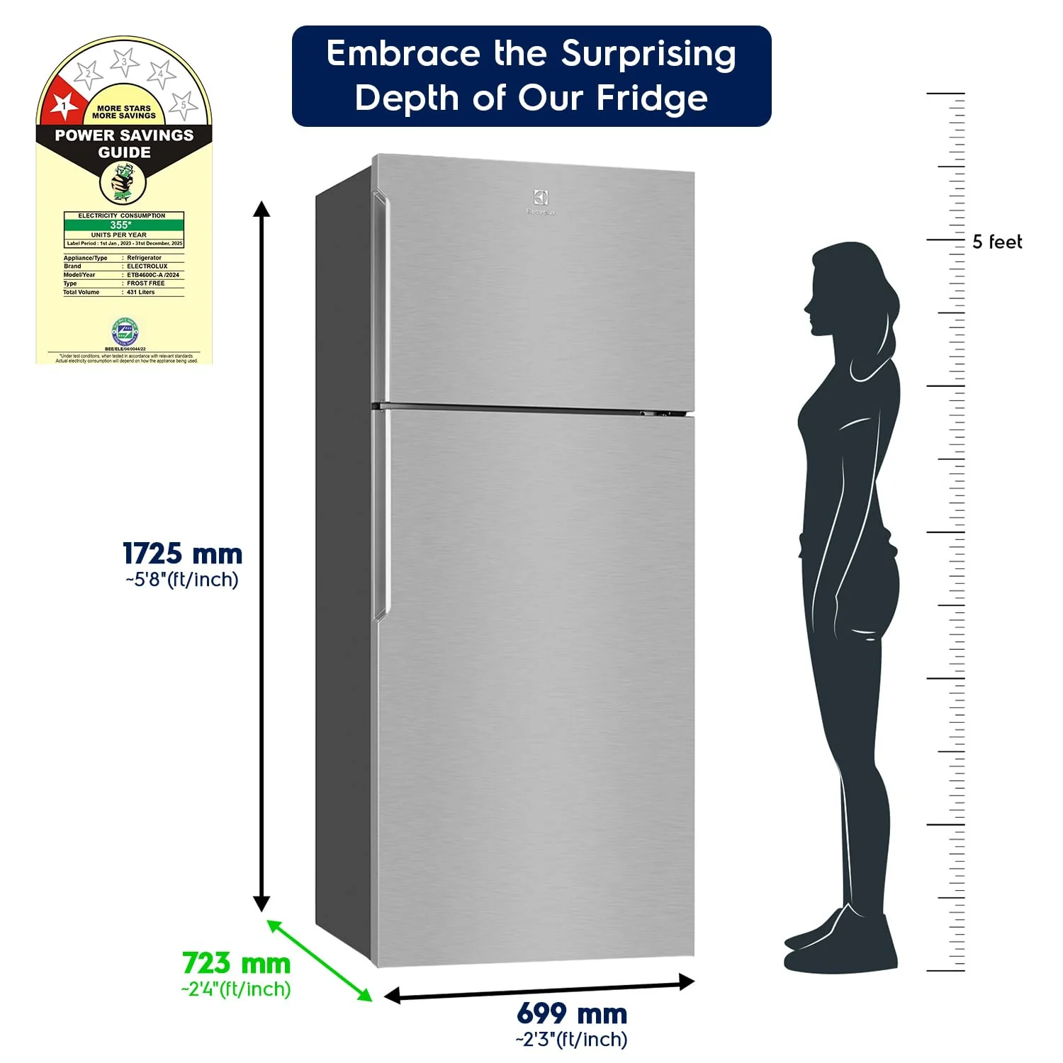 Electrolux 461L Frost Free Inverter Double Door Refrigerator, Top Freezer, TasteLockAuto &amp; TasteGuard Technology, Arctic Silver Steel, UltimateTaste 500, ETB4600C-A - Image 8