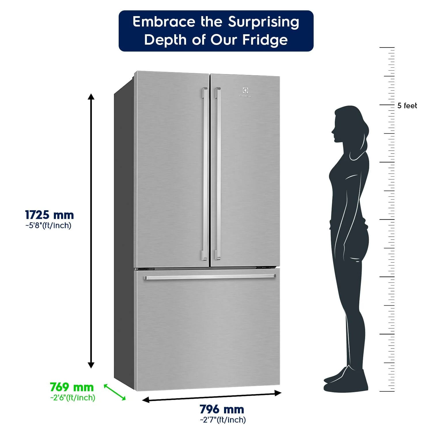 Electrolux 524L Frost Free Inverter French Door Refrigerator, TasteLockAuto Technology, Auto Ice & Even Temp Function, Arctic Silver Steel, UltimateTaste 700, EHE5224C-A - Image 2