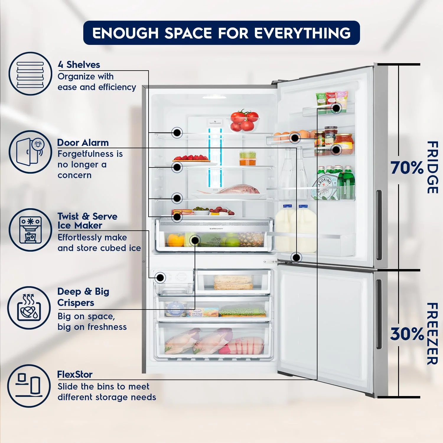 Electrolux 529L Frost Free Inverter Double Door Refrigerator, Bottom Freezer, TasteLockAuto &amp; TasteGuard Technology, Stainless Steel, UltimateTaste 500, EBE5302C-S - Image 6