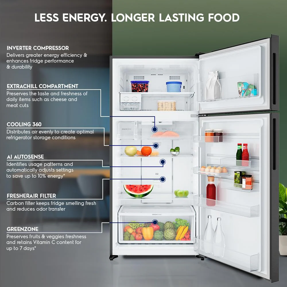 Electrolux 536L Frost Free Double Door Refrigerator with AI AutoSense, GreenZone AHC Technology, Inverter Compressor, Matte Charcoal Black Steel, UltimateTaste 700, ETM5002C-B - Image 2