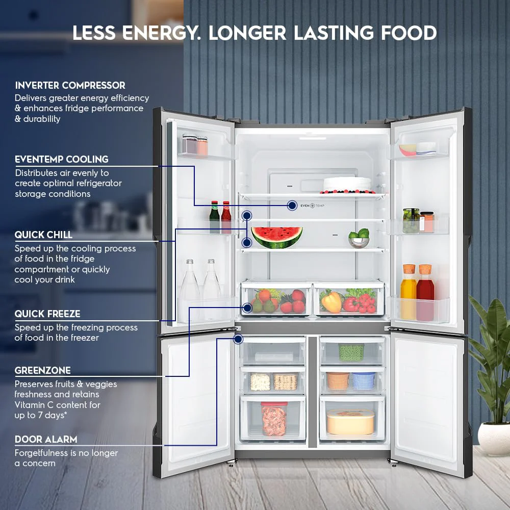 Electrolux 634L Frost Free Side by Side French Door Refrigerator, GreenZone Technology, Inverter Compressor, EvenTemp, Brush Neutral Steel, UltimateTaste 700, EQE5600B-S - Image 2