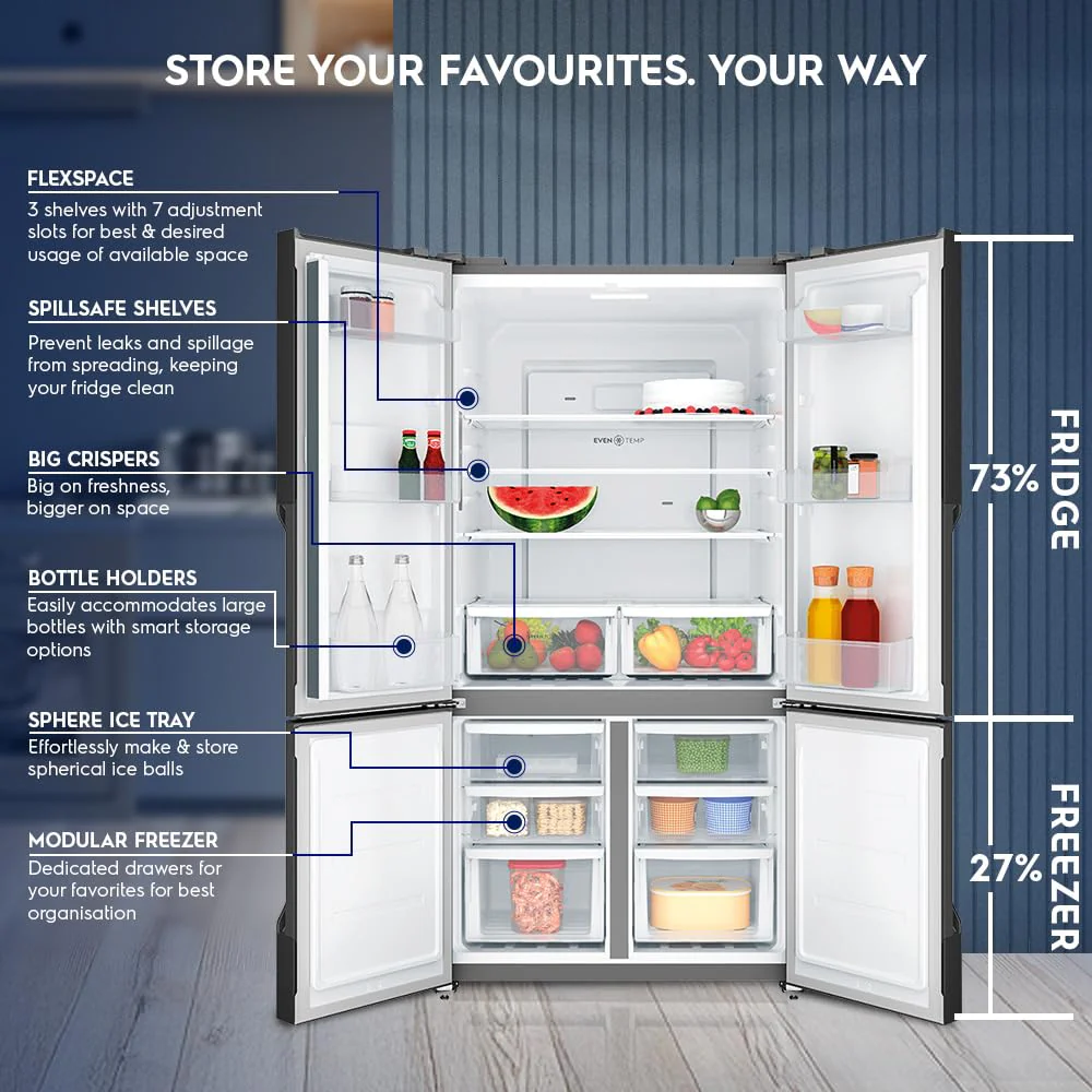 Electrolux 634L Frost Free Side by Side French Door Refrigerator, GreenZone Technology, Inverter Compressor, EvenTemp, Brush Neutral Steel, UltimateTaste 700, EQE5600B-S - Image 8