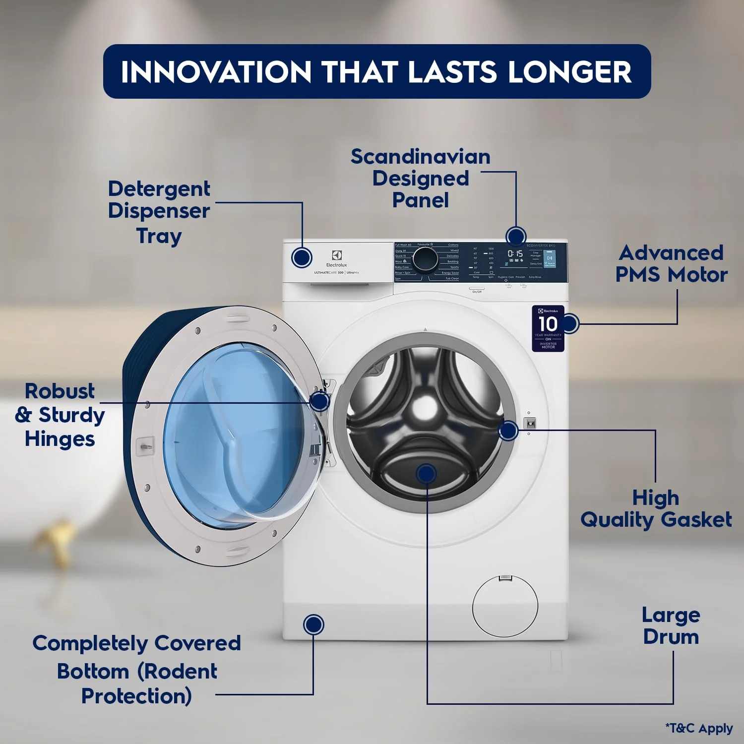 Electrolux 8kg 5 Star Fully Automatic Front Load Washing Machine with UltraMix, Full Load Vapour Wash for Sustainable Clothing, Hygienic Care, EcoInverter, White, UltimateCare 500, EWF8024R5WB - Image 5