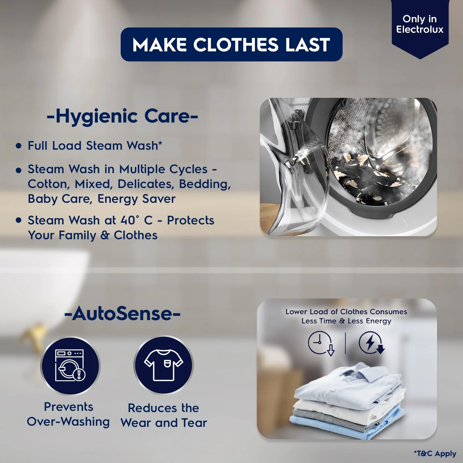 Electrolux 9kg 5 Star EcoInverter Fully Automatic Front Load Washing Machine, Full Load Vapour Wash for Sustainable Clothing, Hygienic Care, White, UltimateCare 300, EWF9024D3WB - Image 3