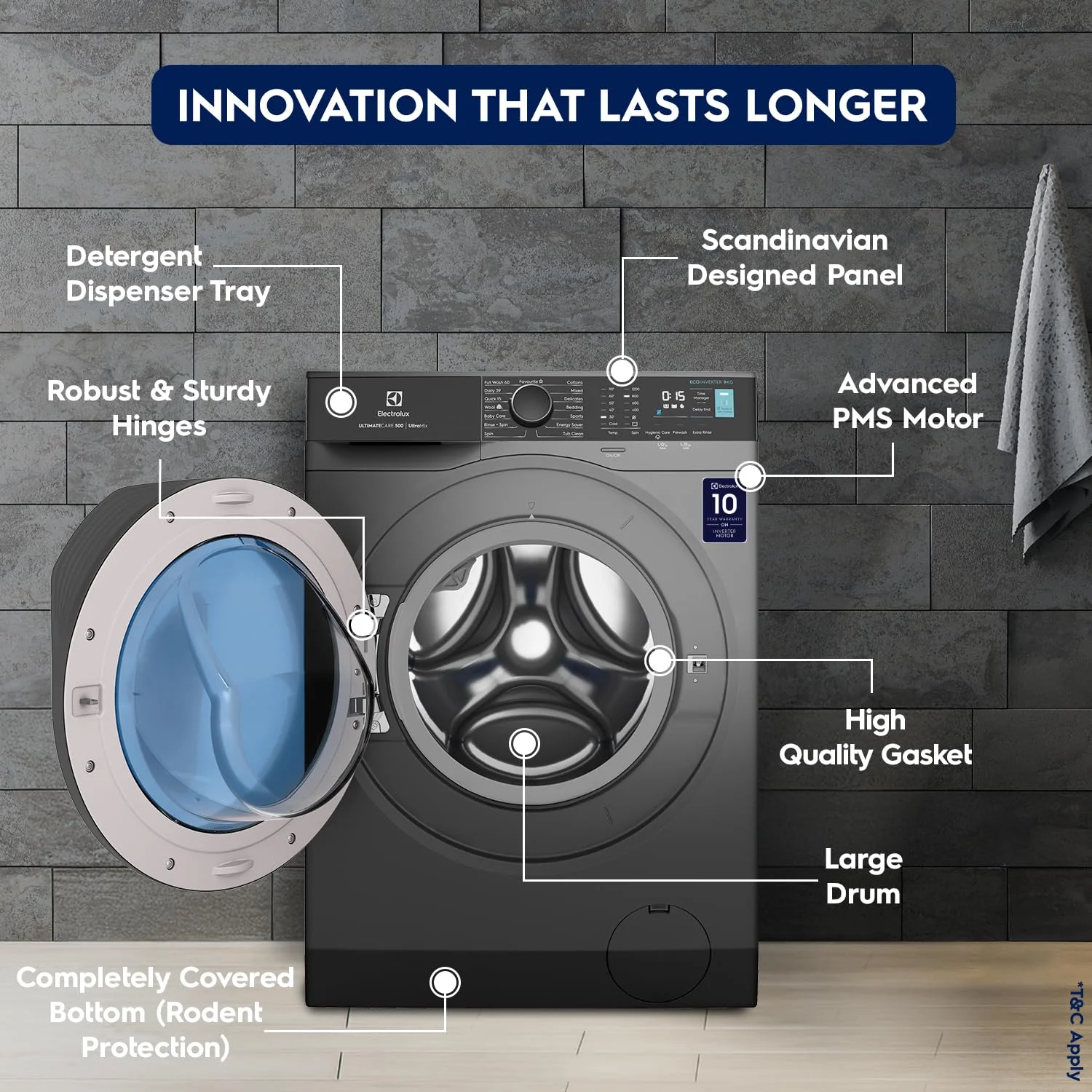 Electrolux 9kg 5 Star Fully Automatic Front Load Washing Machine with UltraMix, Full Load Vapour Wash for Sustainable Clothing, Hygienic Care, EcoInverter, Dark Silver, UltimateCare 500, EWF9024R5SB - Image 2