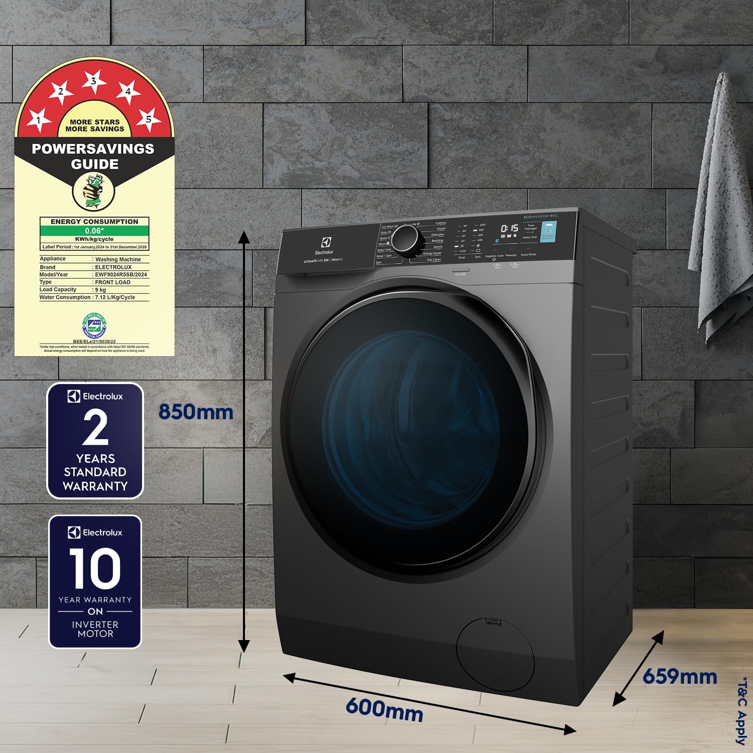 Electrolux 9kg 5 Star Fully Automatic Front Load Washing Machine with UltraMix, Full Load Vapour Wash for Sustainable Clothing, Hygienic Care, EcoInverter, Dark Silver, UltimateCare 500, EWF9024R5SB - Image 8