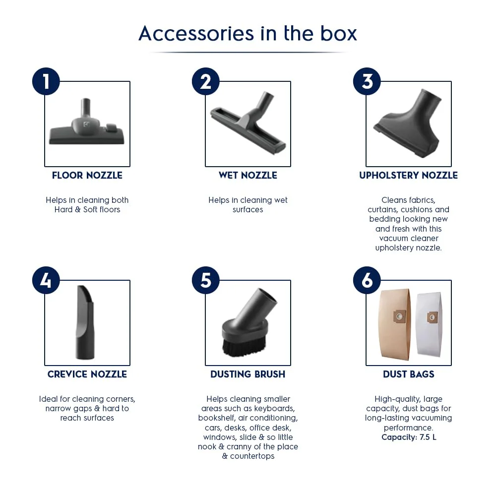 Electrolux Flexio Power Wet & Dry Vacuum Cleaner for Home, 1600 W, High Suction Bagged Vacuum Cleaner, 16A Plug, Micro Filter System, Crevice & Upholstery Nozzle, 15L Tank Capacity, Copper, Z931 - Image 3