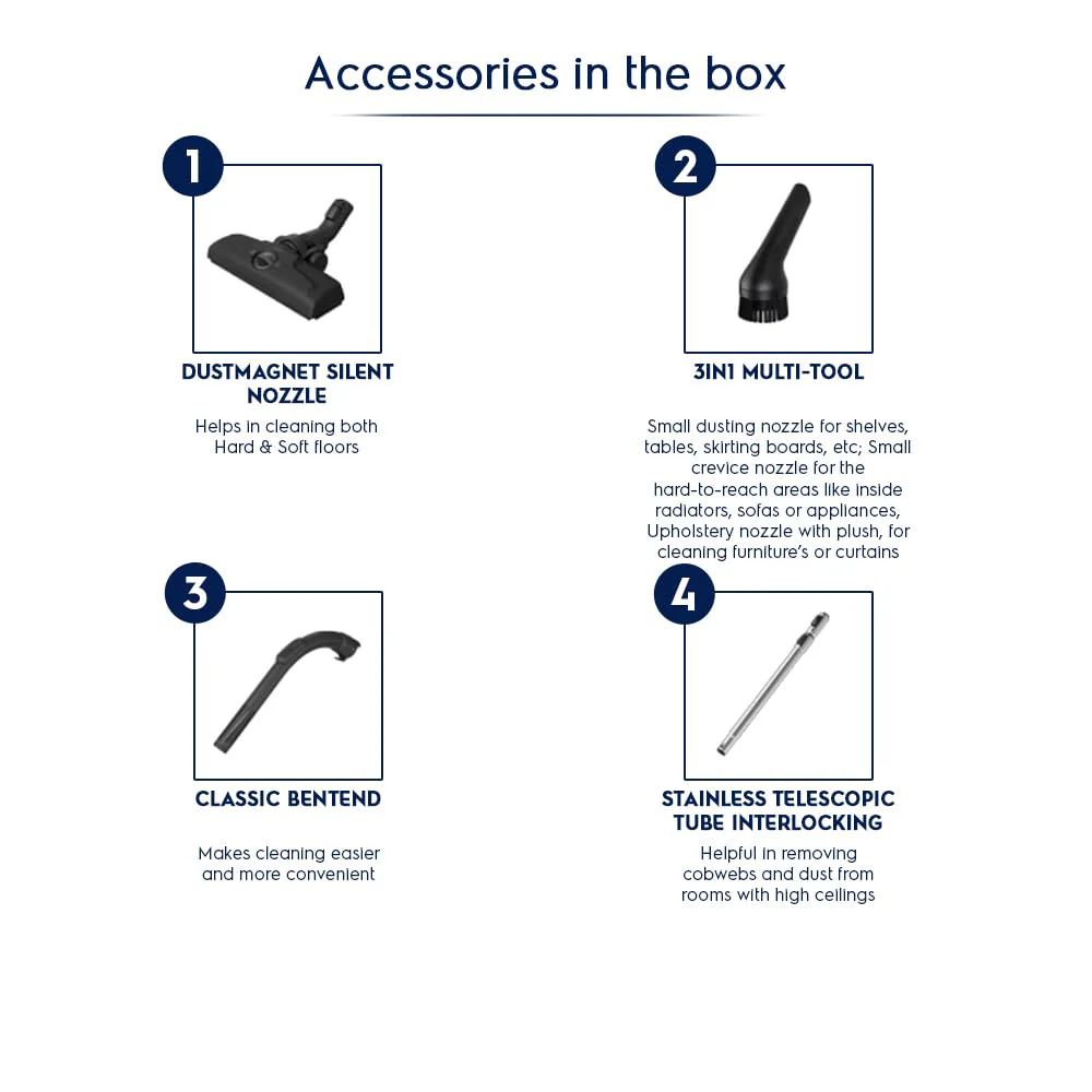 Electrolux UltimateHome 700 Canister Bagless Vacuum Cleaner for Home, 2000 W, 1.6 litres Capacity, 16A Plug, Nesno High Nozzle, 3-in-1 Kit, Washable Hygiene Filter, Denim Blue, EFC71611 - Image 3