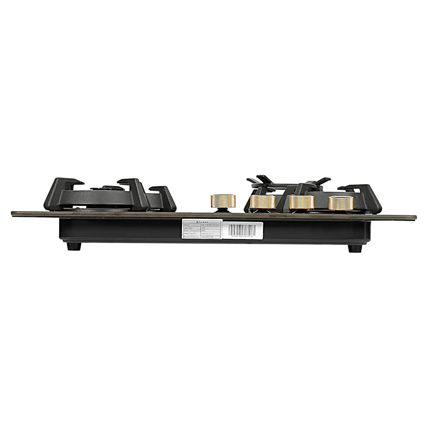 Faber 70cm 4Burner Gas Hob | Flame Failure Device | Cast Iron Pan Support | Metal Knobs | Dual Flame Burner | 8mm Toughened Black Glass | Versatile Hob/Cooktop | Hob Utopia Pro HT 704 BR CI - Image 3