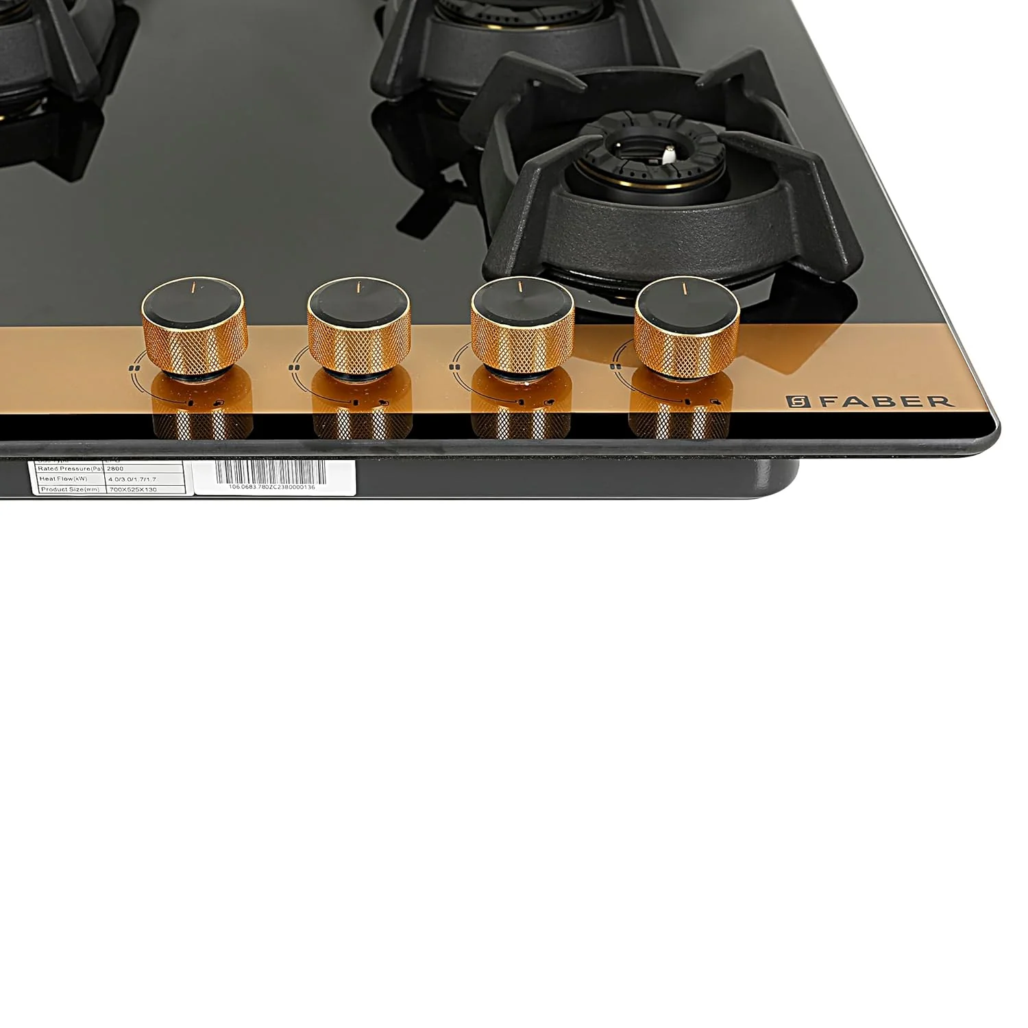 Faber 70cm 4Burner Gas Hob | Flame Failure Device | Cast Iron Pan Support | Metal Knobs | Dual Flame Burner | 8mm Toughened Black Glass | Versatile Hob/Cooktop | Hob Utopia Pro HT 704 BR CI - Image 4