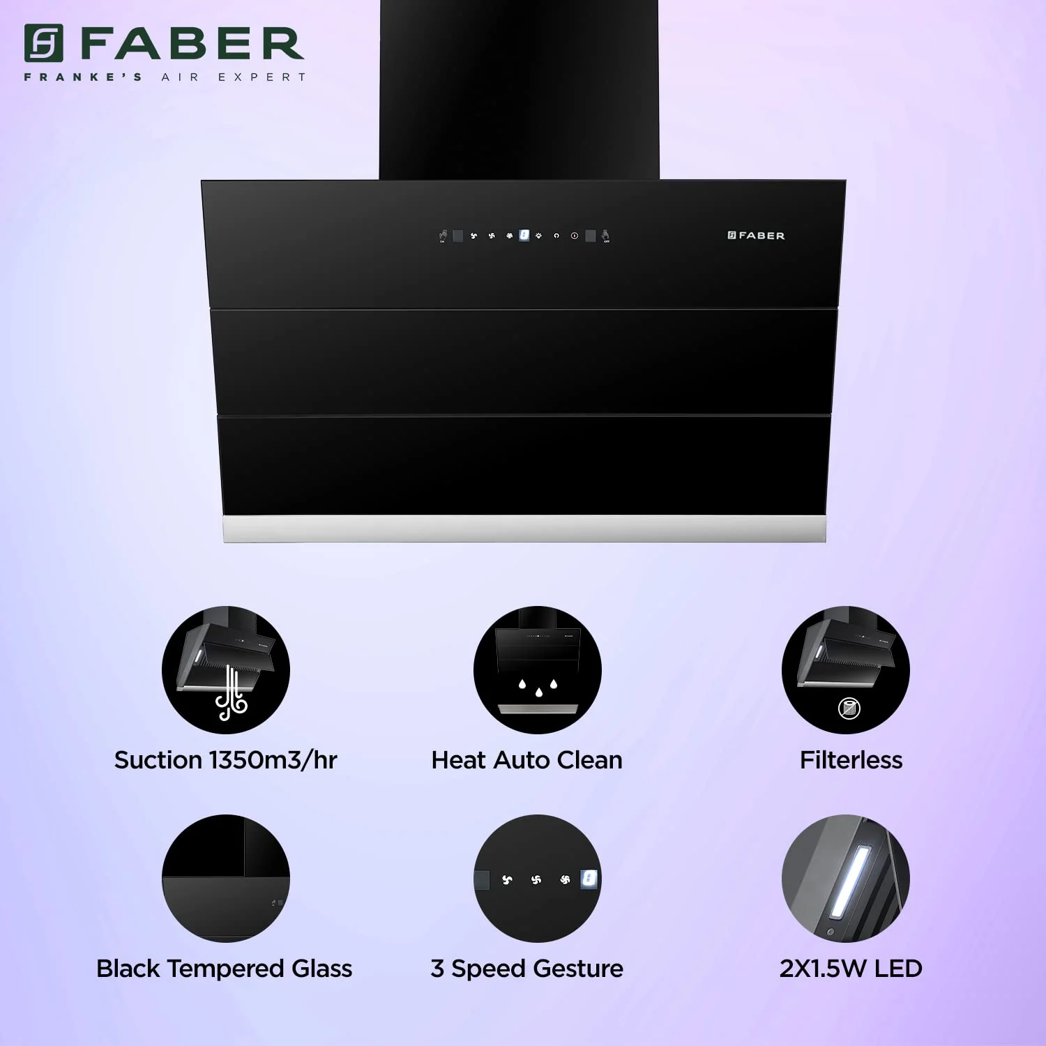 Faber 75 Cm 1350 M3/Hr Autoclean Slant Chimney, Filterless, Lifetime On Motor, 5 Yr Comprehensive Warranty, (Hood Zenith FL SC AC BK 75,Touch &amp; Gesture Control,Black) - Image 3