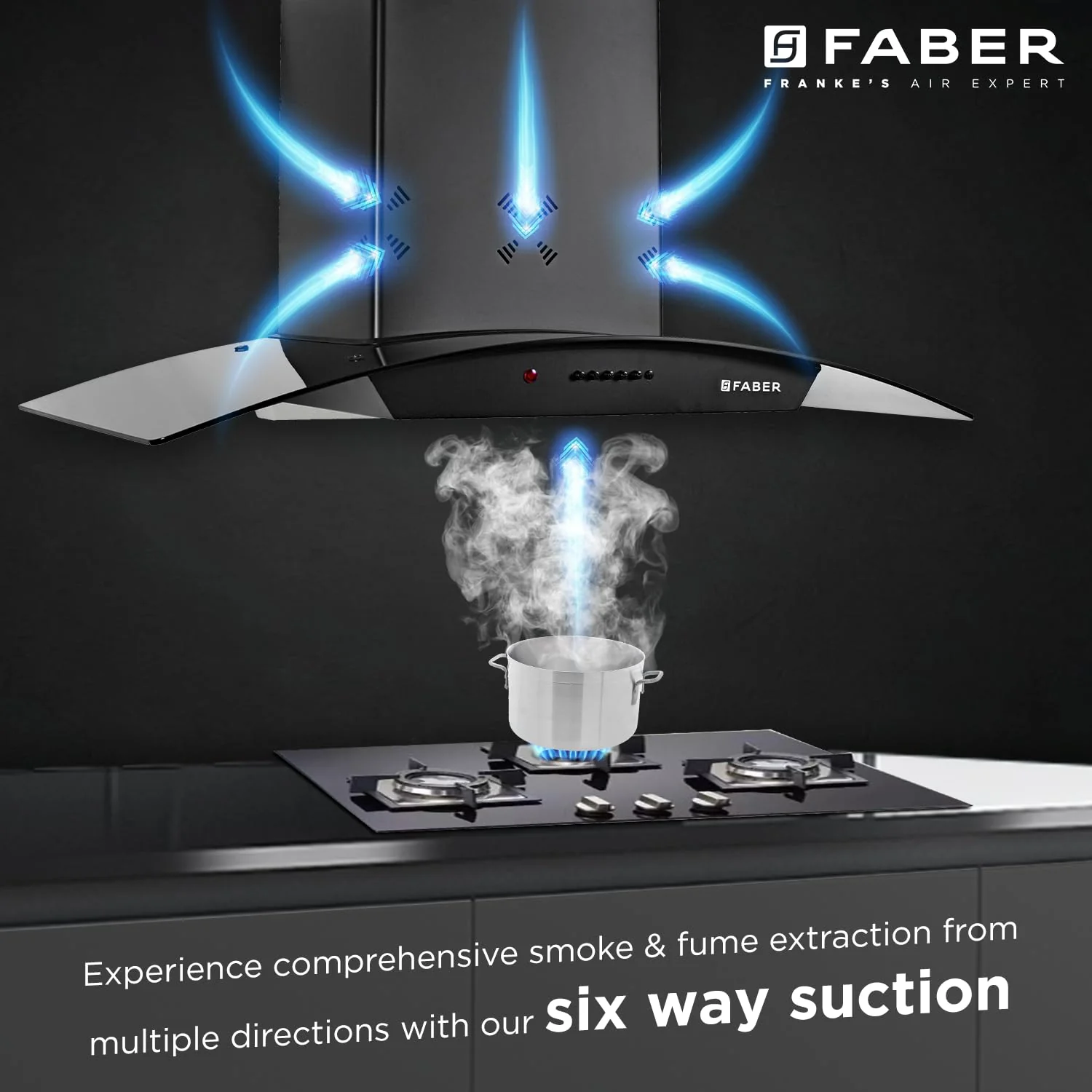 Faber 90cm 1150 m³/hr Autoclean Kitchen Chimney | Curved Glass | Filterless | Black Finish | Push Button Control | 8Yr Warranty on Motor 2Yr Comprehensive by Faber | HOOD ACE PRO IN 3D HC PB FL BK 90 - Image 2