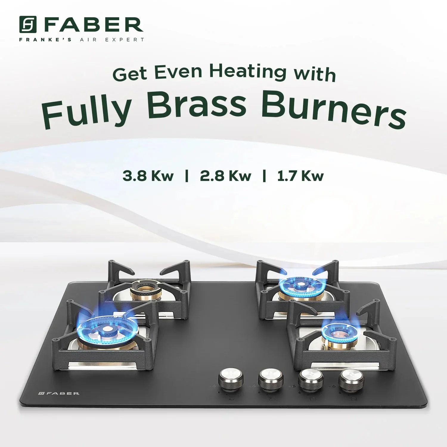 Faber Bella HT 704 BR AI Hobtop – 70 cm, 4 Full Brass Burners | Auto Ignition | Black Toughened Glass | Heavy-Duty Cast Iron Support | Modern Kitchen Elegance - Image 4