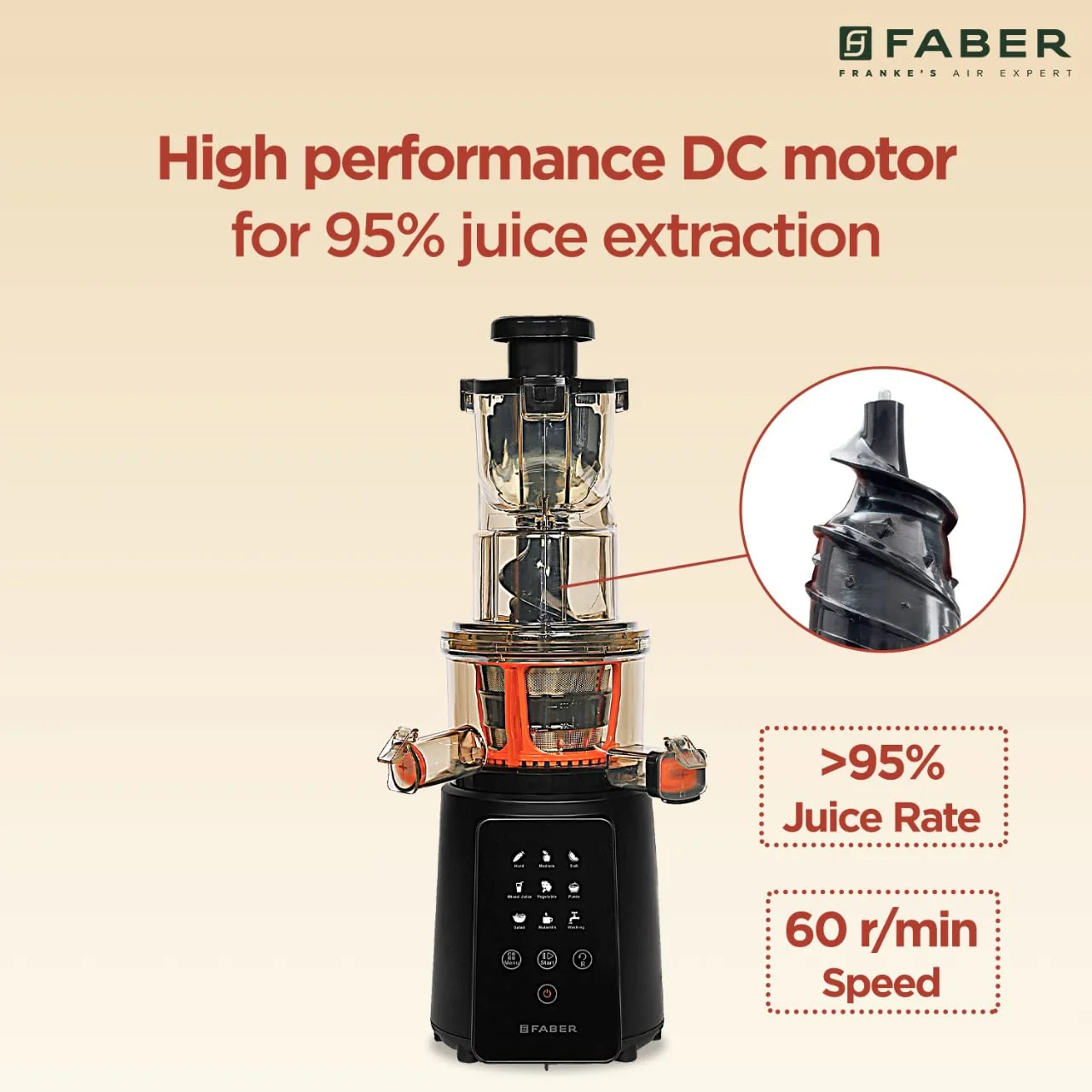 Faber Cold Press Slow Juicer+ Salad Maker, Fsj 200 Bk-M With Powerful 200 Watts Motor, Black - Image 10