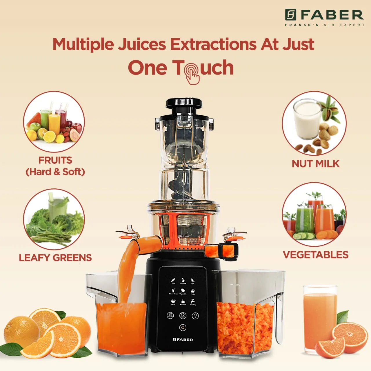 Faber Cold Press Slow Juicer+ Salad Maker, Fsj 200 Bk-M With Powerful 200 Watts Motor, Black - Image 2