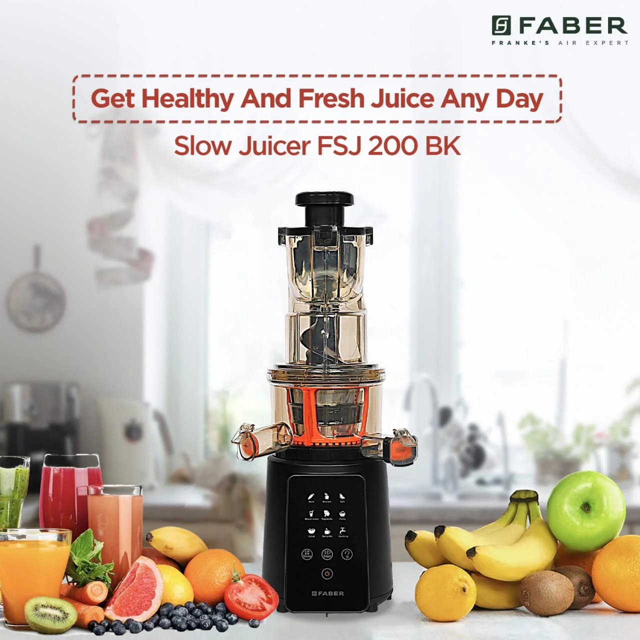 Faber Cold Press Slow Juicer+ Salad Maker, Fsj 200 Bk-M With Powerful 200 Watts Motor, Black - Image 4