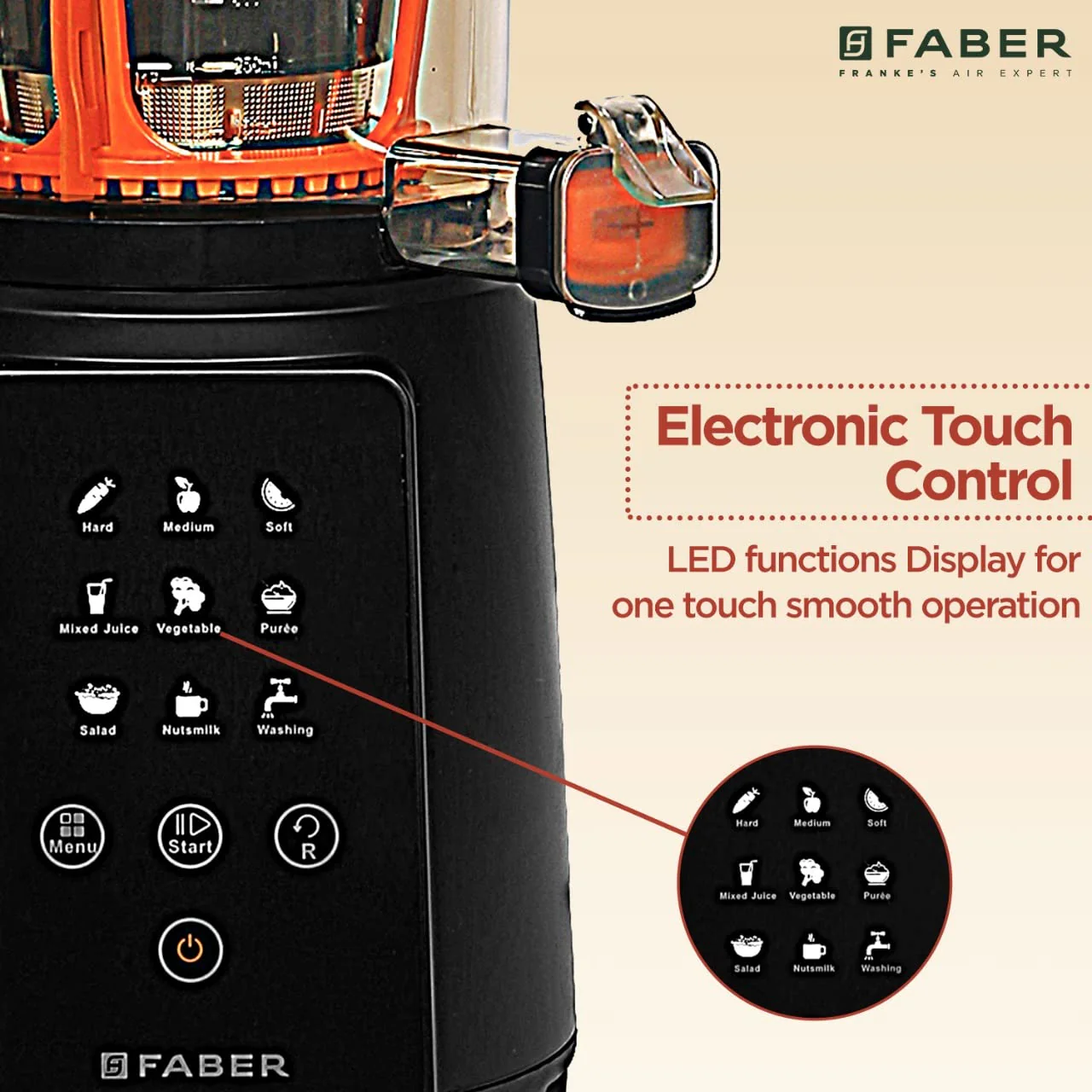 Faber Cold Press Slow Juicer+ Salad Maker, Fsj 200 Bk-M With Powerful 200 Watts Motor, Black - Image 8