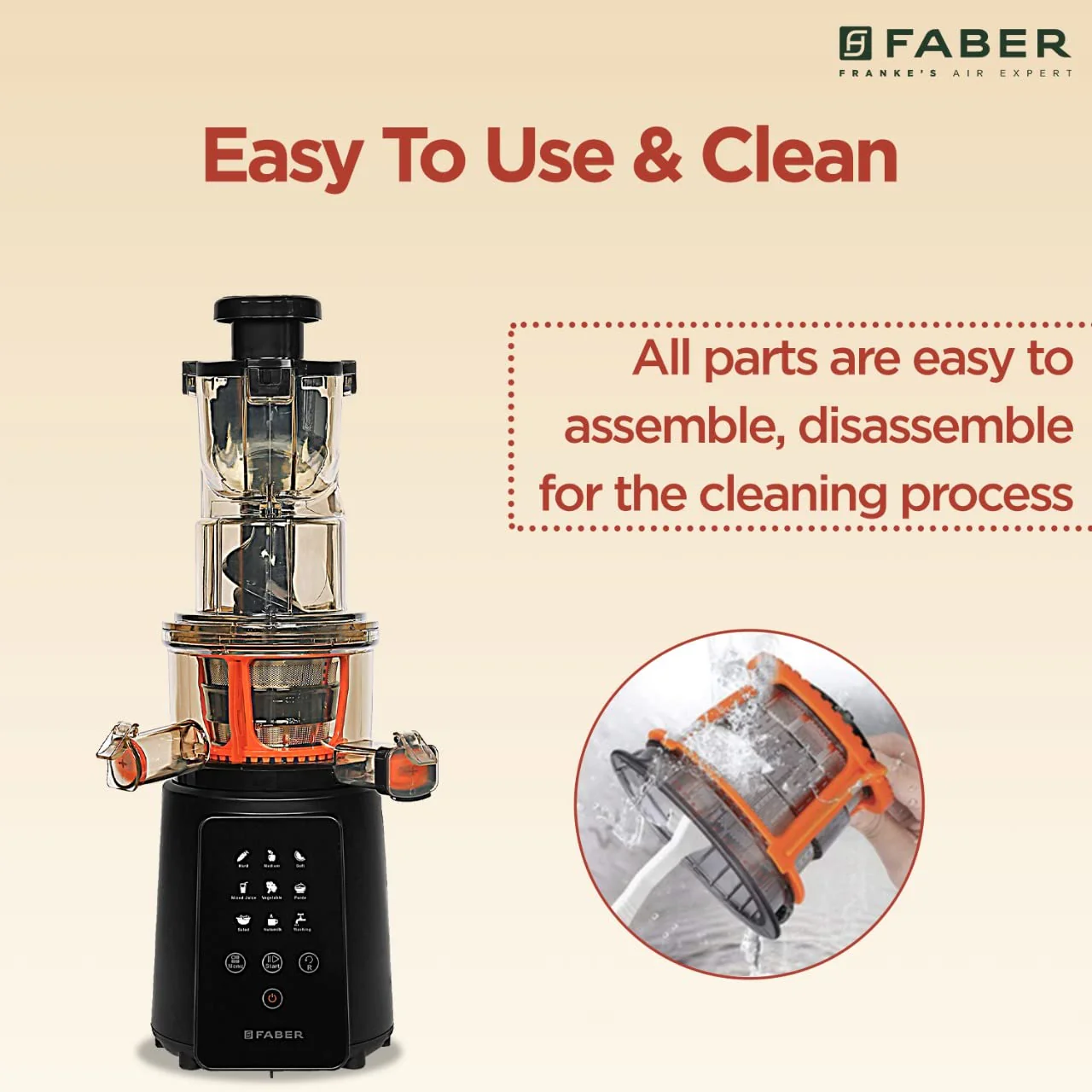 Faber Cold Press Slow Juicer+ Salad Maker, Fsj 200 Bk-M With Powerful 200 Watts Motor, Black - Image 9