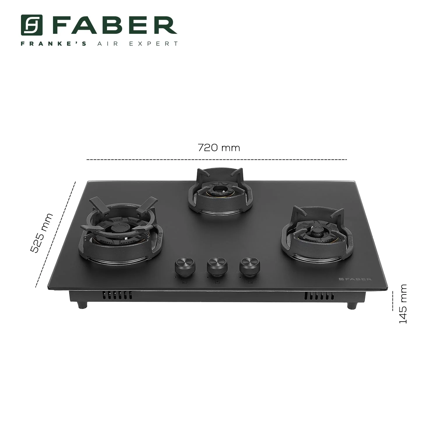 Faber Della 3 Burner 72Cm Hob |Auto Ignition|Brass Burner| Cast Iron Pan Support |Hob/Cooktop Hybrid| Matt Black Glass Finish |5 Yrs Warranty On Glass & Valve | 5 Yrs On Burner|Hob Della HD723 CI AI - Image 2