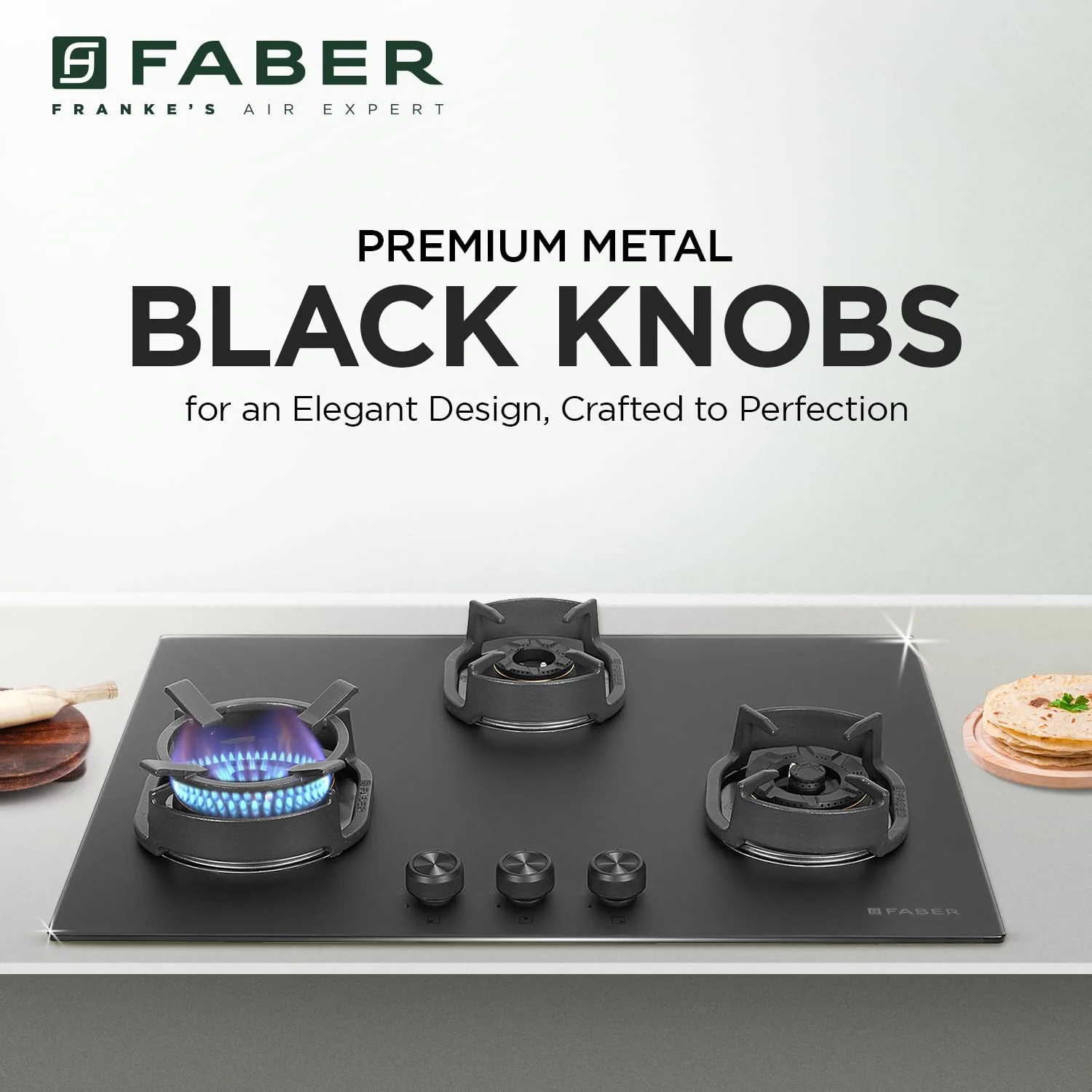 Faber Della 3 Burner 72Cm Hob |Auto Ignition|Brass Burner| Cast Iron Pan Support |Hob/Cooktop Hybrid| Matt Black Glass Finish |5 Yrs Warranty On Glass & Valve | 5 Yrs On Burner|Hob Della HD723 CI AI - Image 3