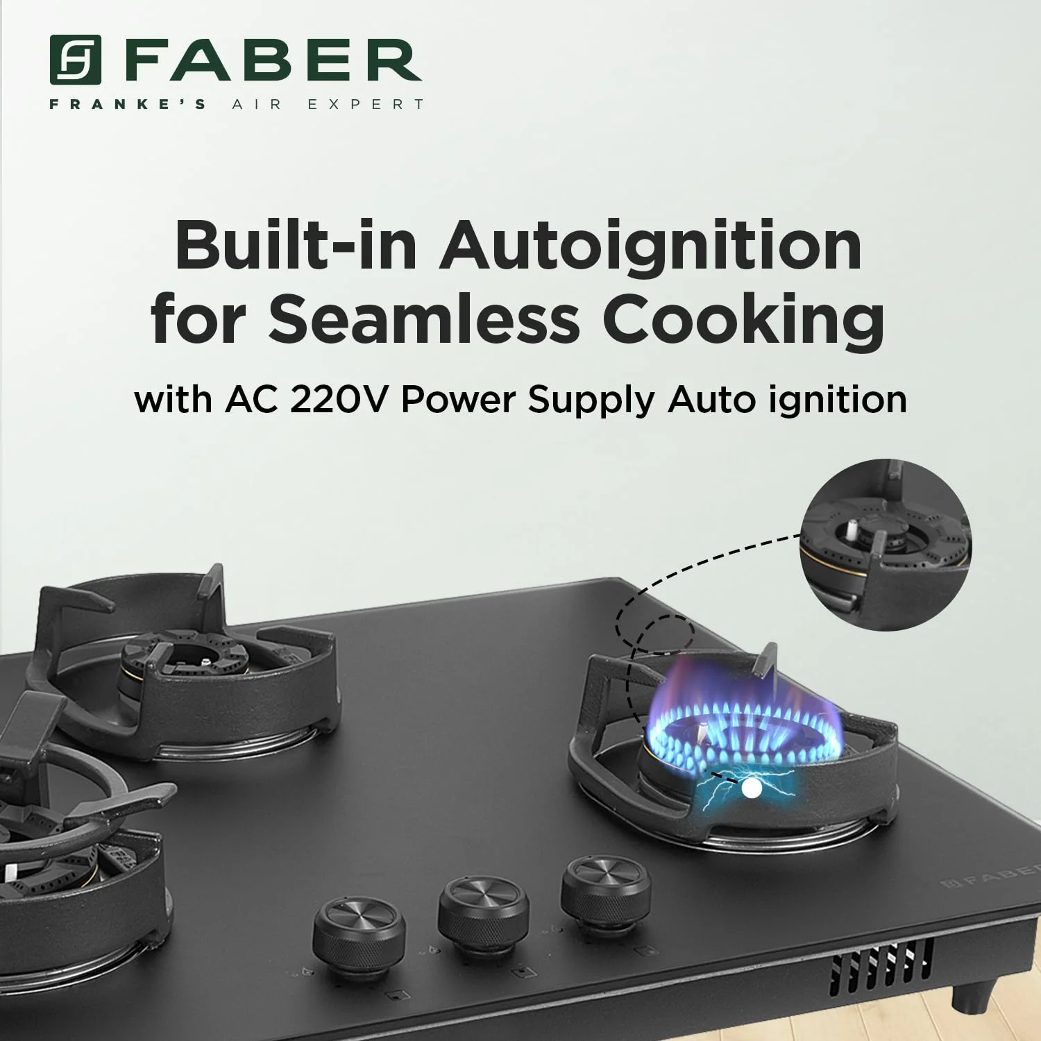 Faber Della 3 Burner 72Cm Hob |Auto Ignition|Brass Burner| Cast Iron Pan Support |Hob/Cooktop Hybrid| Matt Black Glass Finish |5 Yrs Warranty On Glass & Valve | 5 Yrs On Burner|Hob Della HD723 CI AI - Image 6