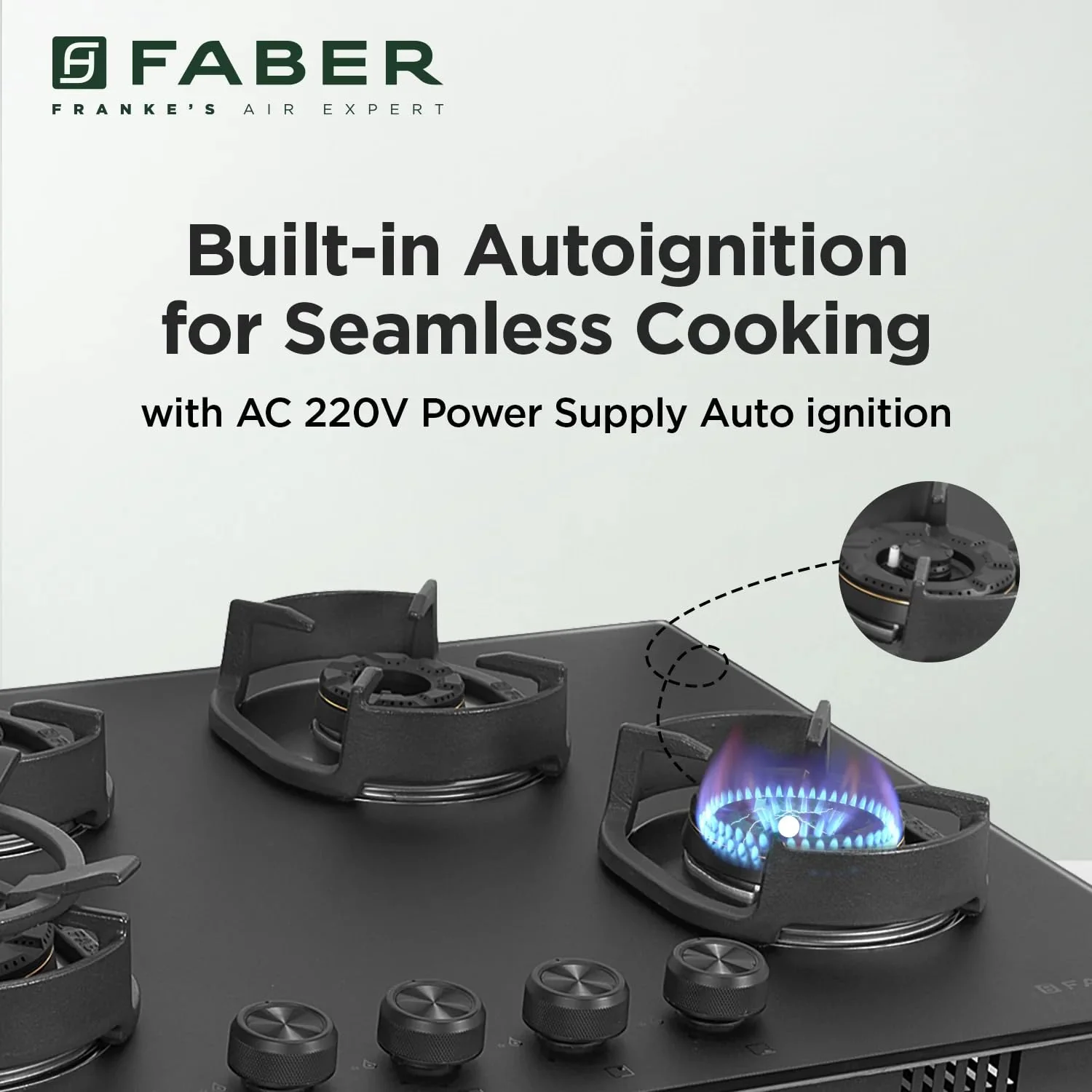 Faber Della 4 Burner 72cm Hob |Auto-Ignition|Brass Burner| Cast Iron Pan Support |Hob/Cooktop Hybrid| Matt Black Glass Finish |5 Yrs Warranty on Glass & Valve | 5 Yrs on Burner|Hob Della HD724 CI AI - Image 5