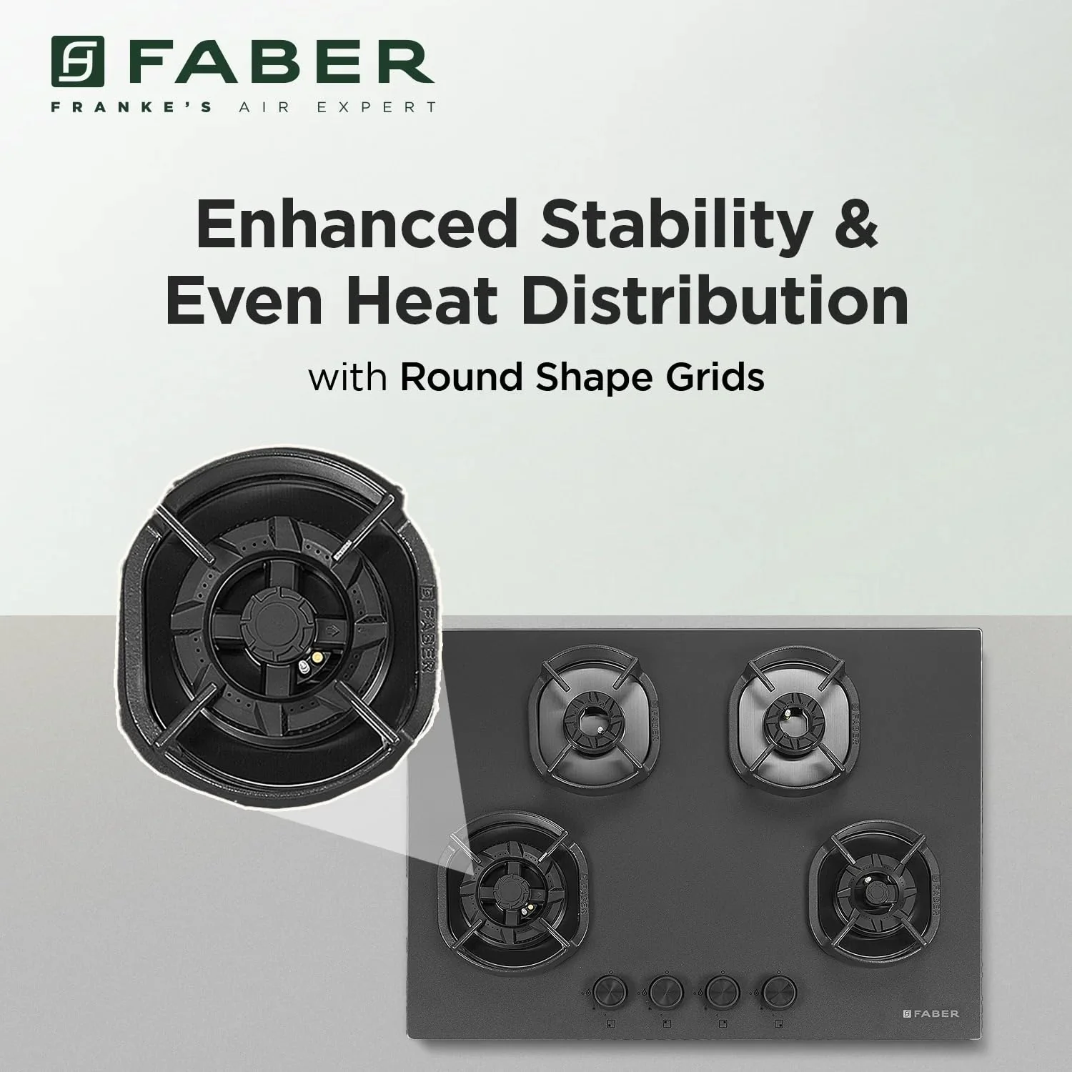 Faber Della 4 Burner 72cm Hob |Auto-Ignition|Brass Burner| Cast Iron Pan Support |Hob/Cooktop Hybrid| Matt Black Glass Finish |5 Yrs Warranty on Glass & Valve | 5 Yrs on Burner|Hob Della HD724 CI AI - Image 6
