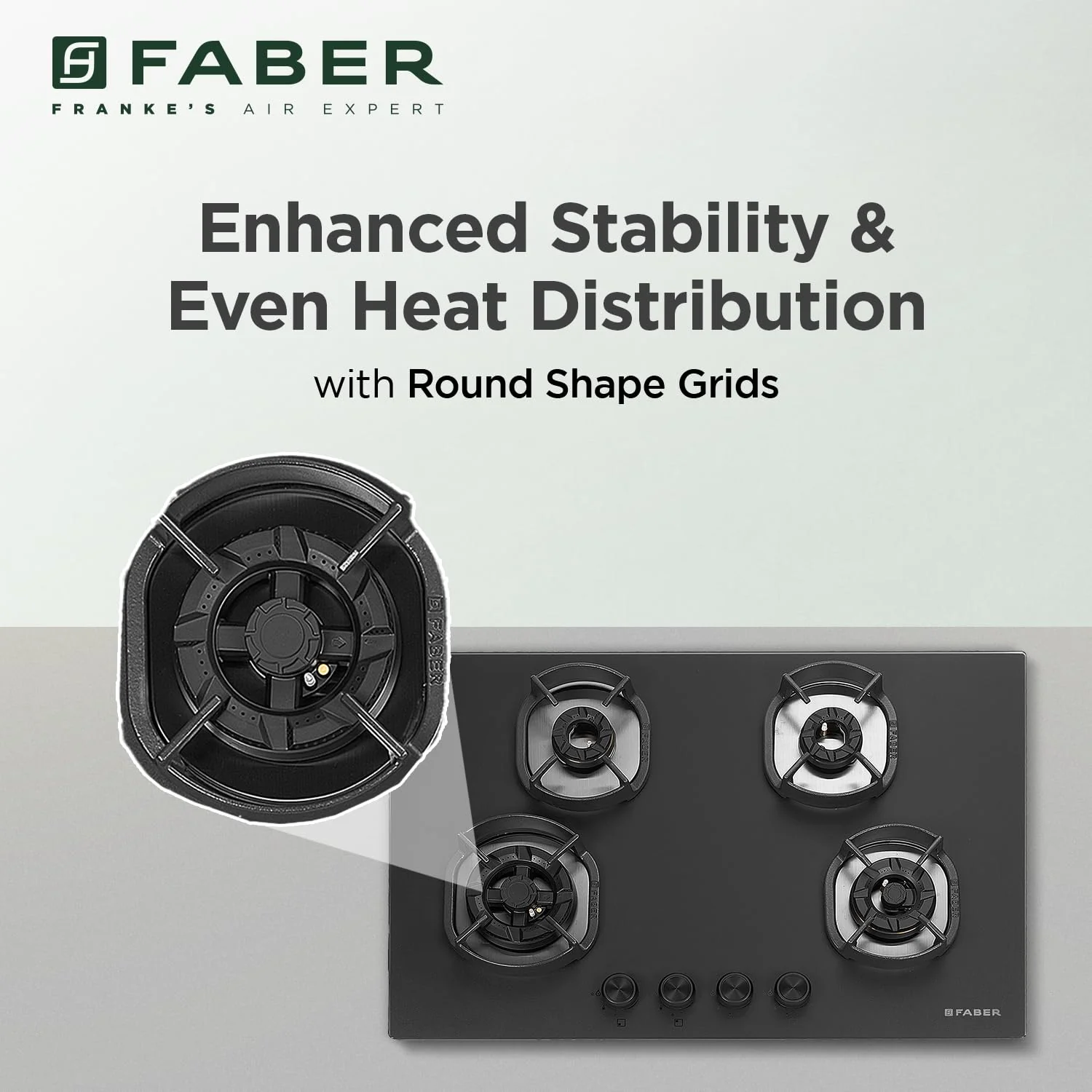Faber Della HD784 CI AI 4 Burner Hob | 78CM Auto Ignition Brass Burner Hob - Image 4