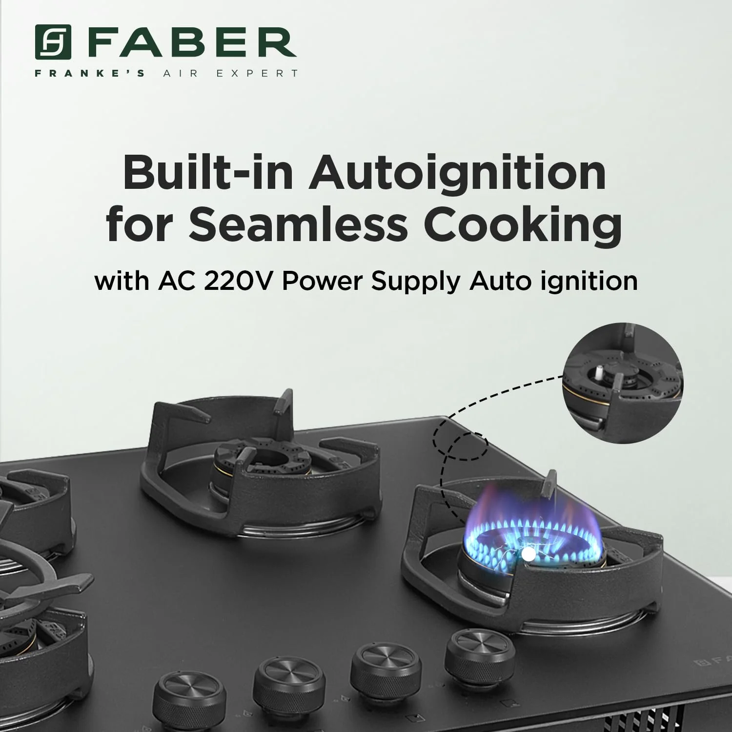 Faber Della HD784 CI AI 4 Burner Hob | 78CM Auto Ignition Brass Burner Hob - Image 5