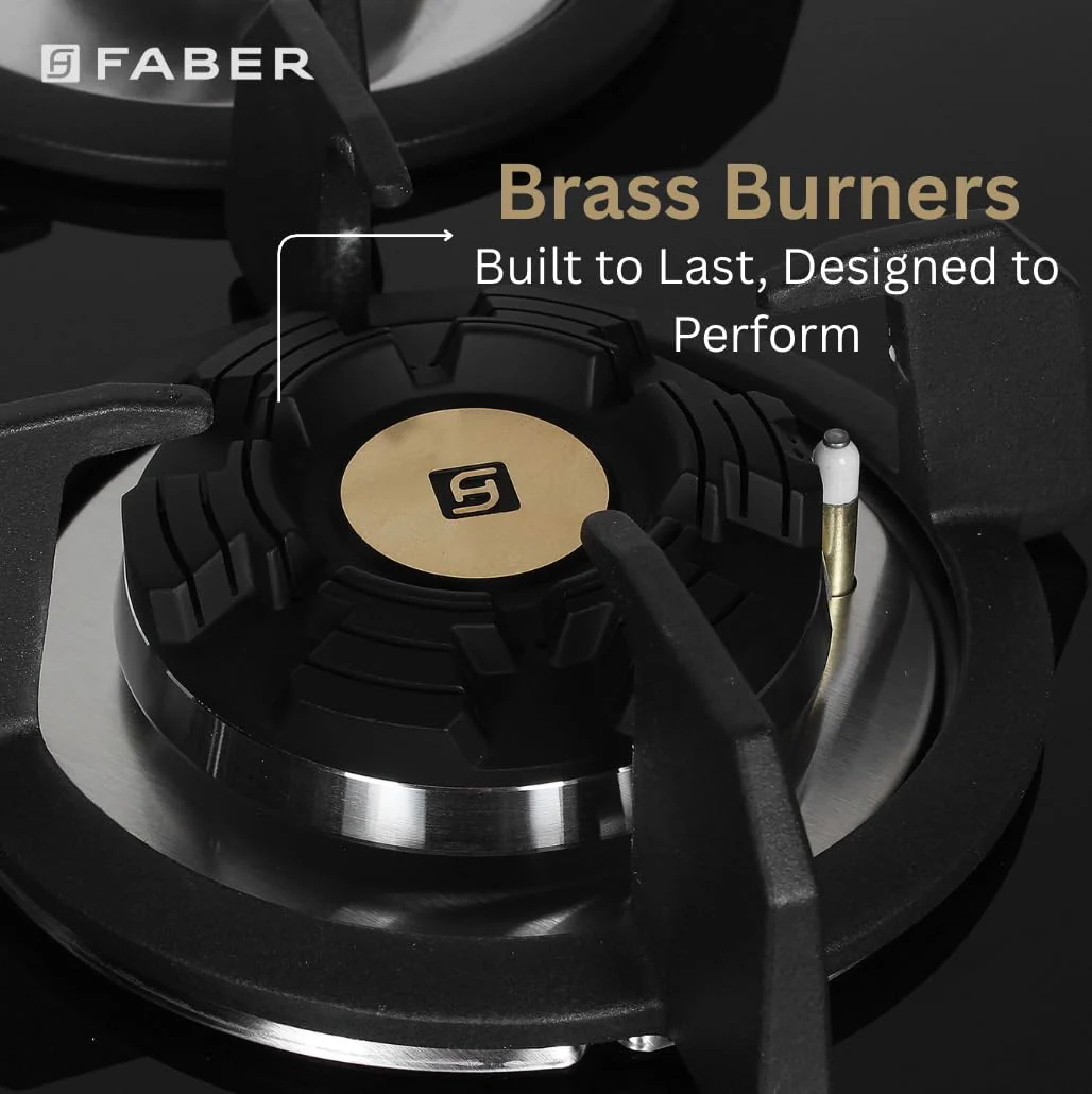 Faber Hob/Hobtop 4 Brass Burner Auto Electric Ignition Glass and Mild Steel Top (Maxus HT604 CRS BR CI AI) Black - Image 4