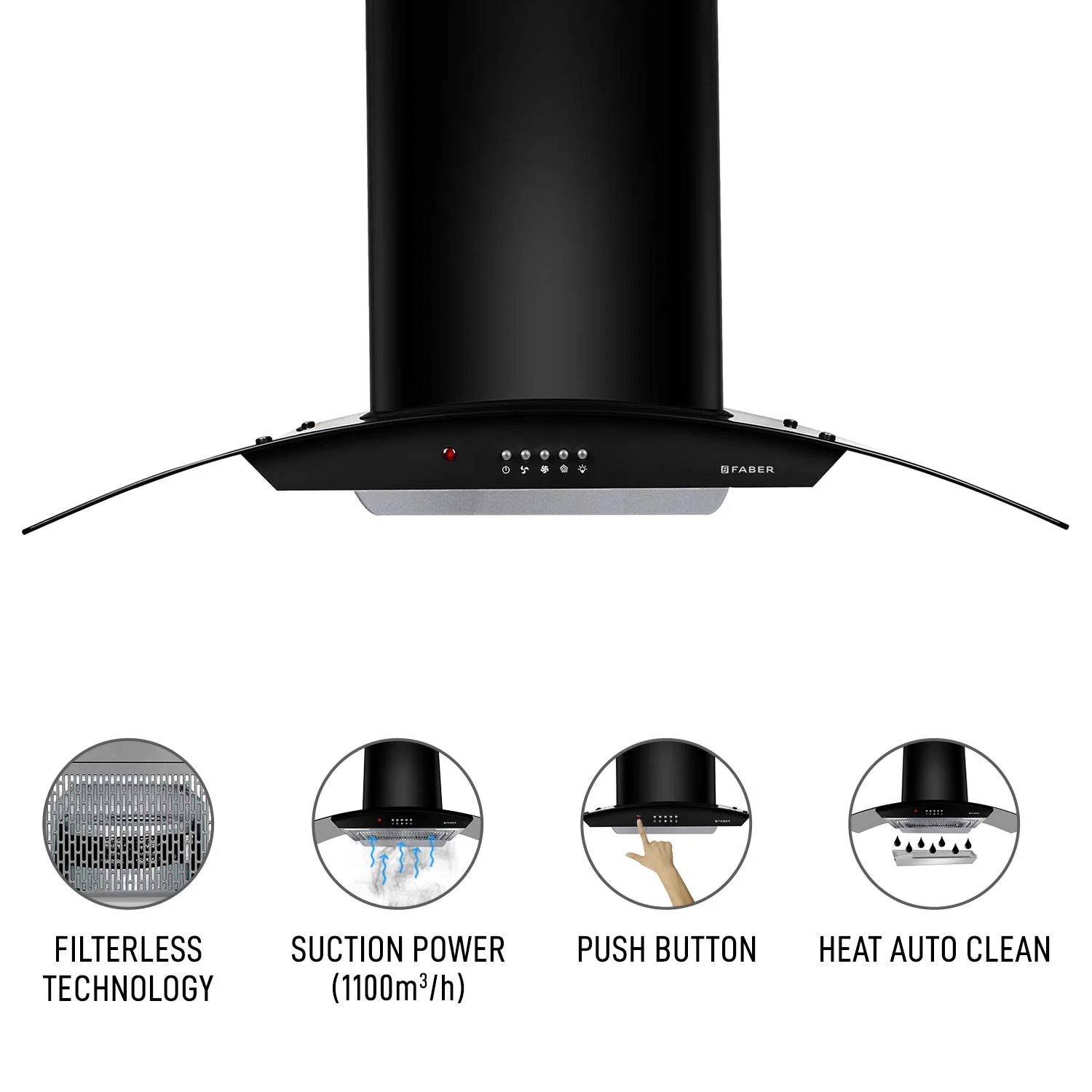 Faber HOOD ACE PRO 3D IN HC PB FL BK 60 Chimney | 1150 m³/hr Filterless Auto Clean - Image 2