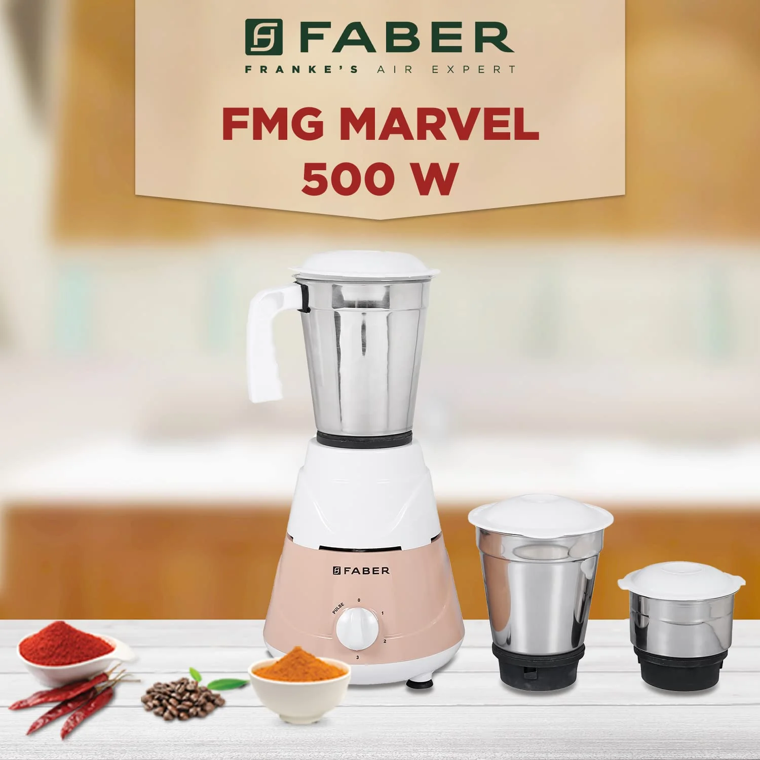 Faber Marvel 500W Blender Mixer Grinder, || Low-Noise, up to 18000 RPM Speed || 1 Year Comprehensive Warranty (FMG Marvel 500W 3J PW) Peach White - Image 6