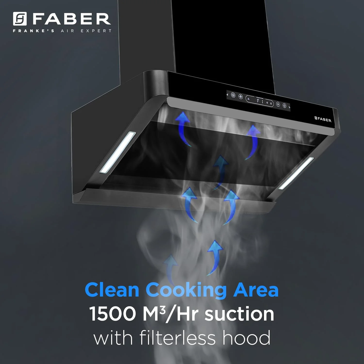 Faber Pinnacle 60cm 1500m³/hr Autoclean Chimney|Digital Display|Filterless|Slant Body|T-Shape Panel|Touch+Gesture|12Yr on Motor,5Yr Comprehensive Warranty by Faber|Hood Pinnacle FL HC BK 60,Matt Black - Image 3
