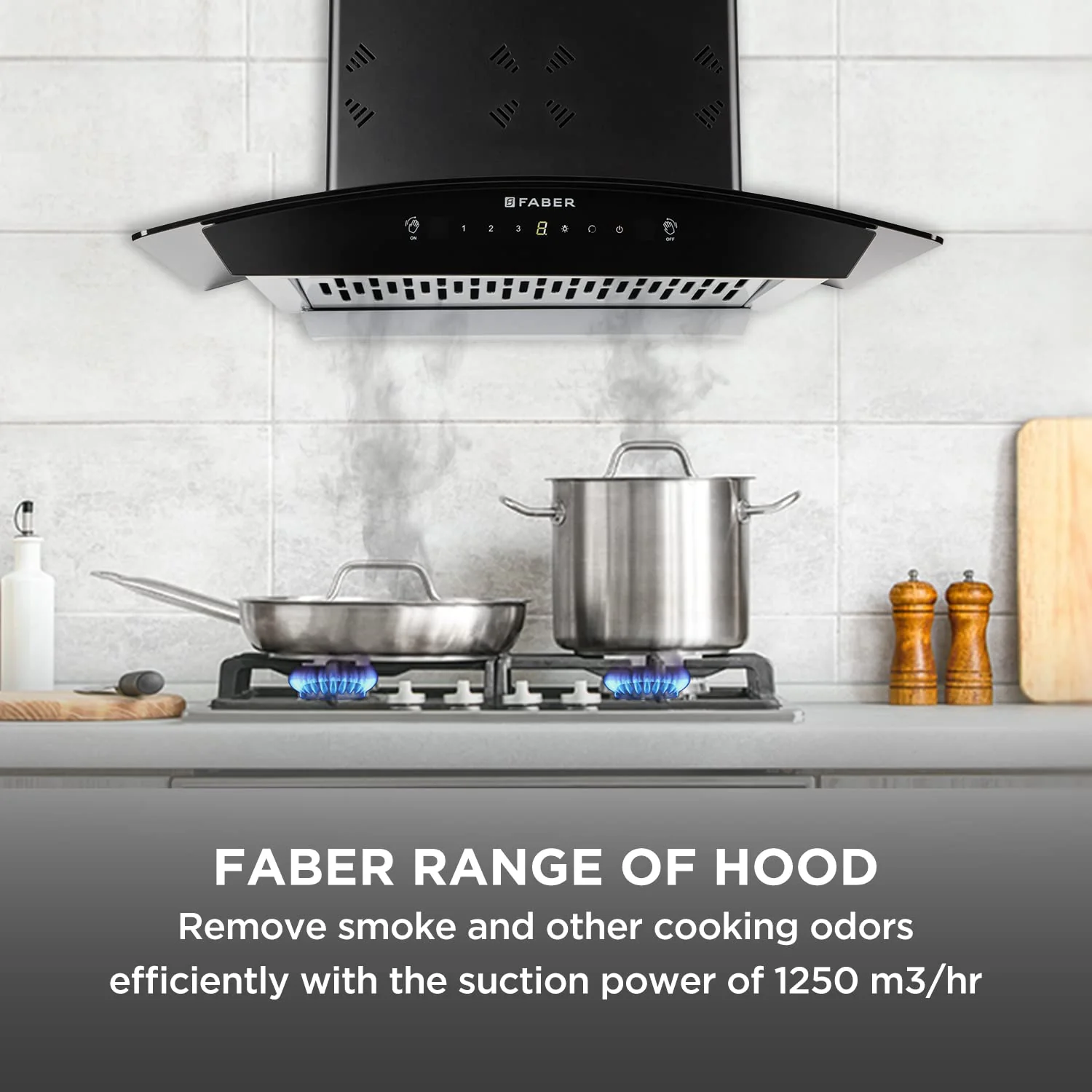 Faber60cm 6 way Silent Suction,1250m3/hr, Autoclean Chimney, 12Yr Warranty on Motor (HOOD EVEREST 3D IN HC SC FL LG 60||Filterless||Touch&amp;Gesture Control||Light Grey) - Image 4